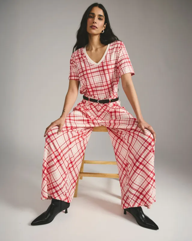 Palais Cooling Cupro Wide Leg Pant - Red Plaid Print sold by Universal Standard