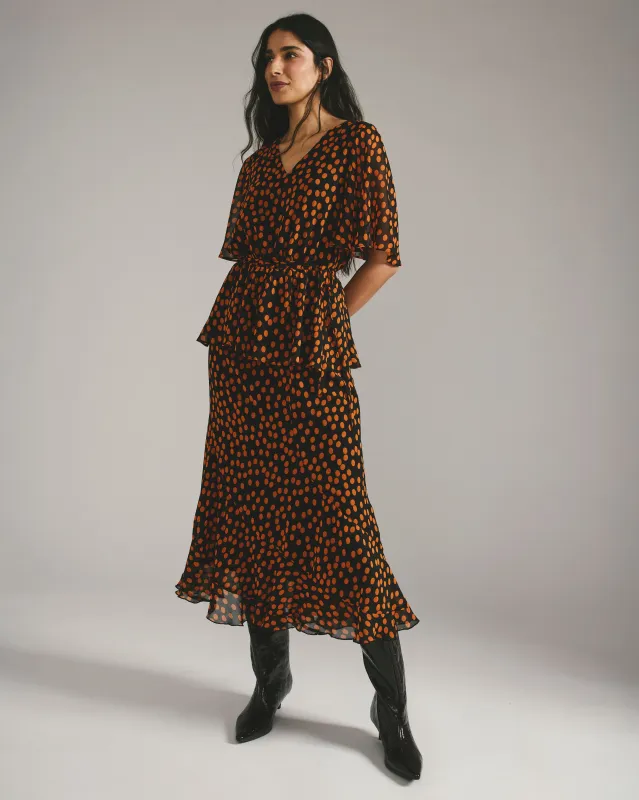 Navarte Chiffon Midi Skirt - Black/Orange Dot Print sold by Universal Standard