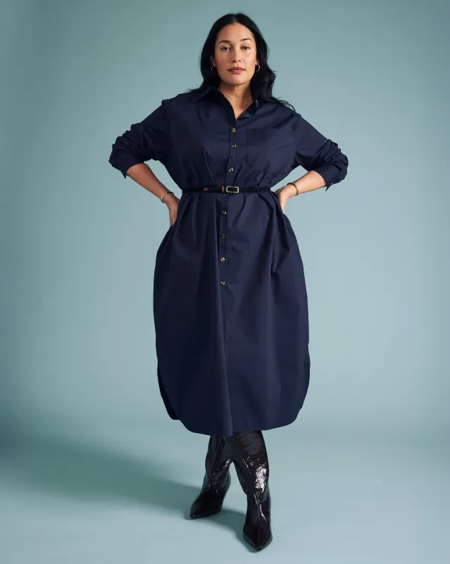 Odeon Stretch Poplin Shirtdress - Navy sold by Universal Standard