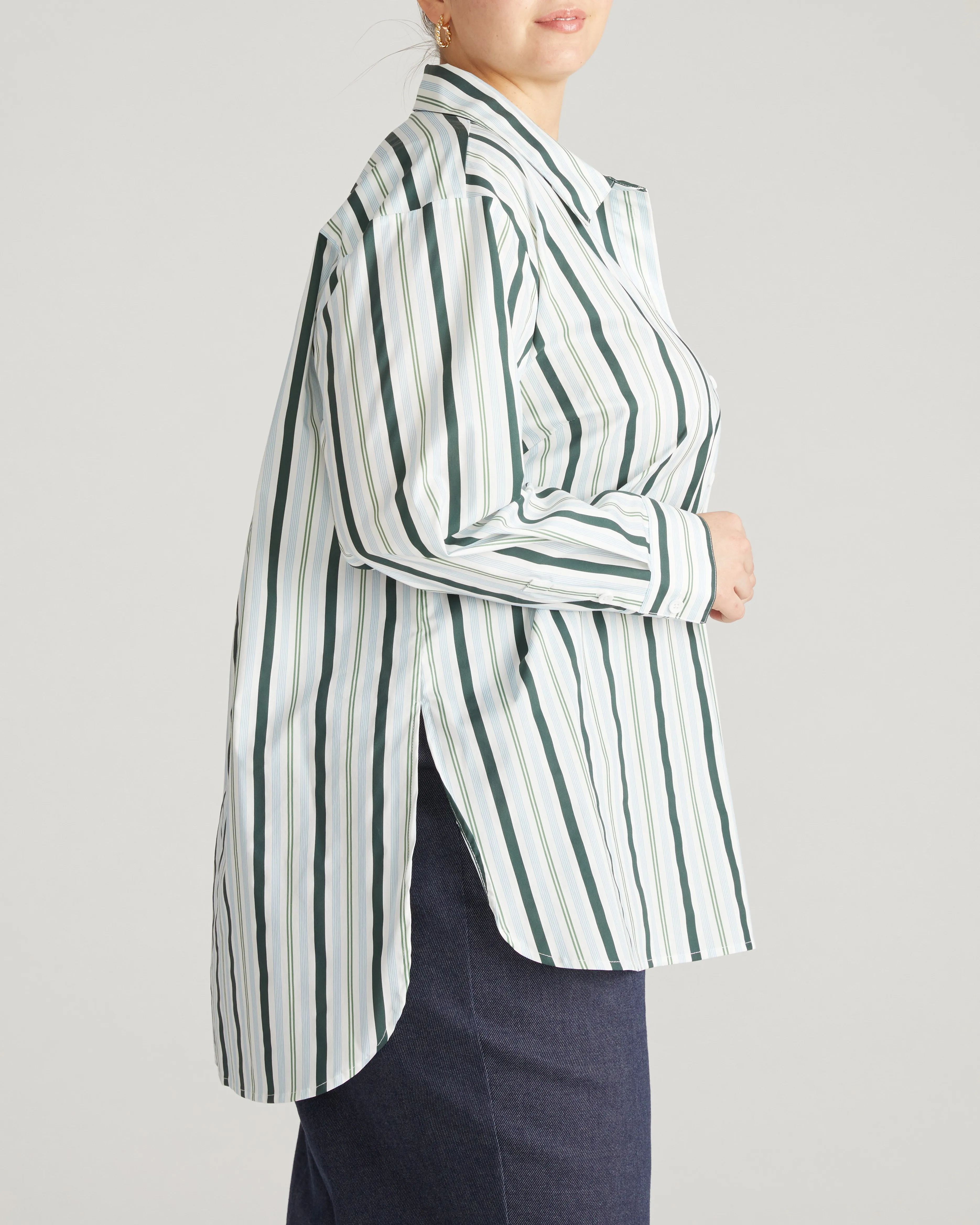 The Artist Poplin Shirt - Forest Green Multi Stripe sold by Universal Standard product image thumbnail 3