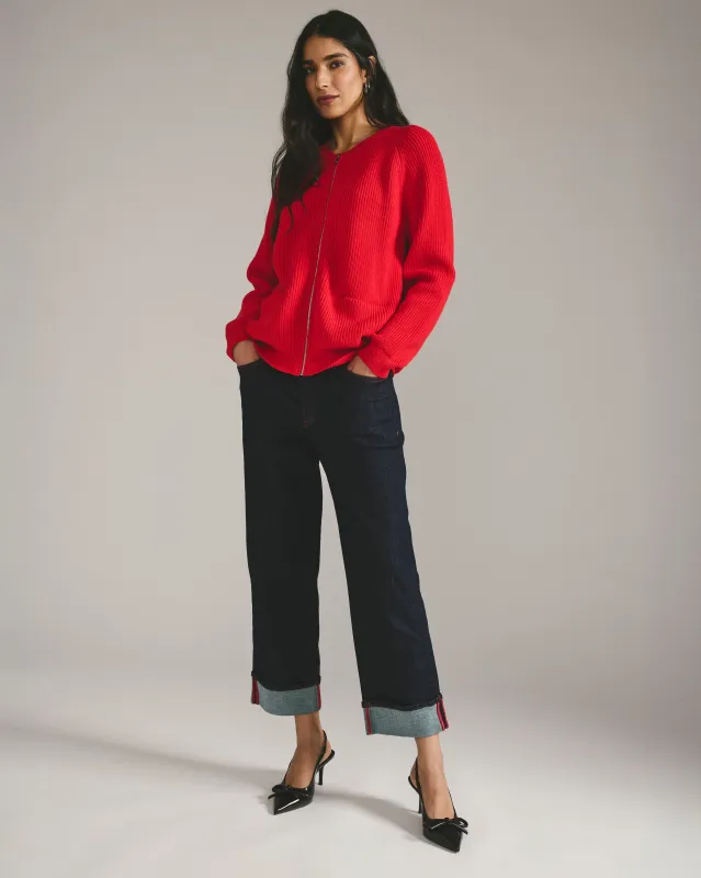 Stevie High Rise Cuffed Straight Leg Jeans - Americana Wash with Red Stitching sold by Universal Standard