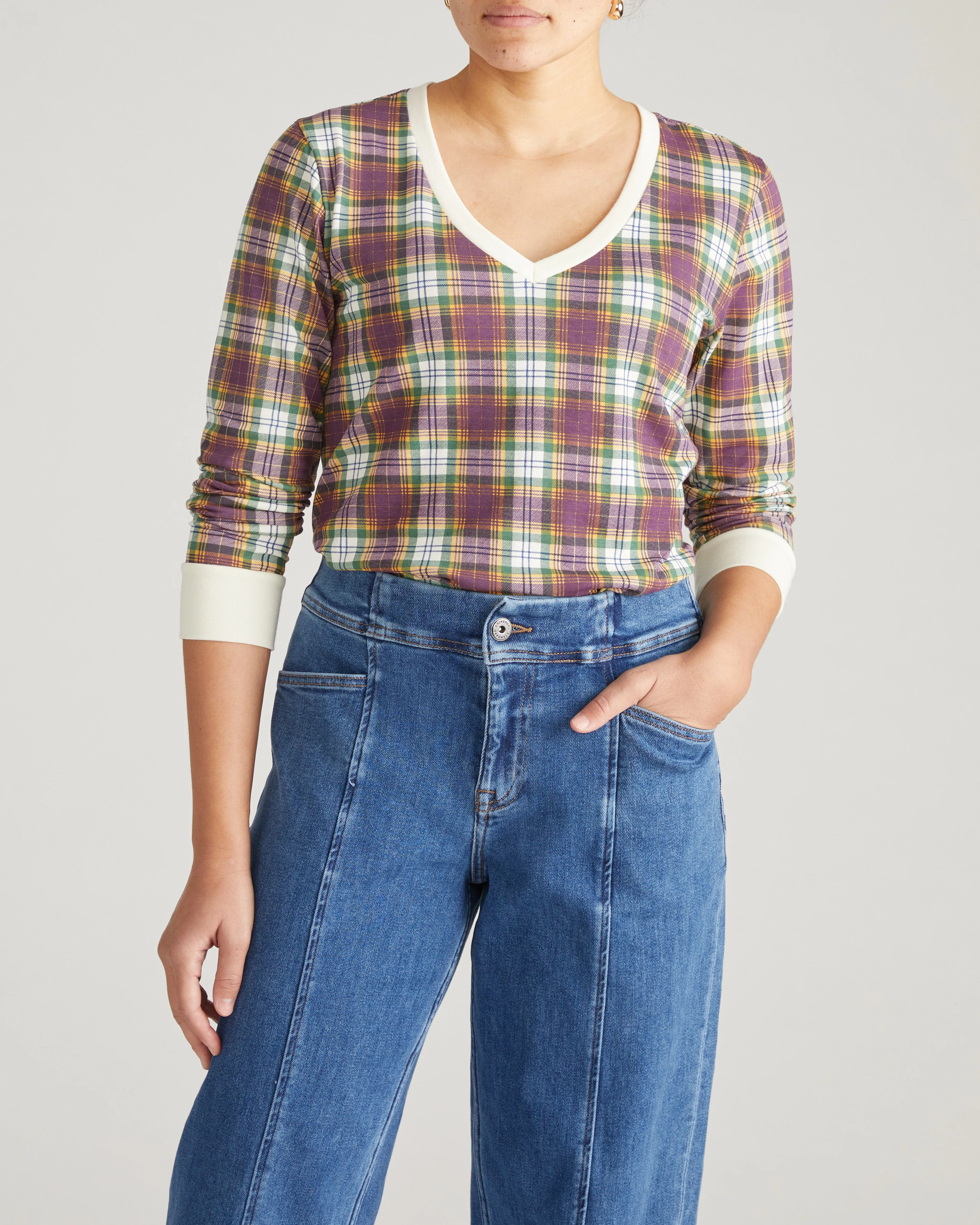 Long Sleeve V Rex - Purple Plaid sold by Universal Standard product image thumbnail 2