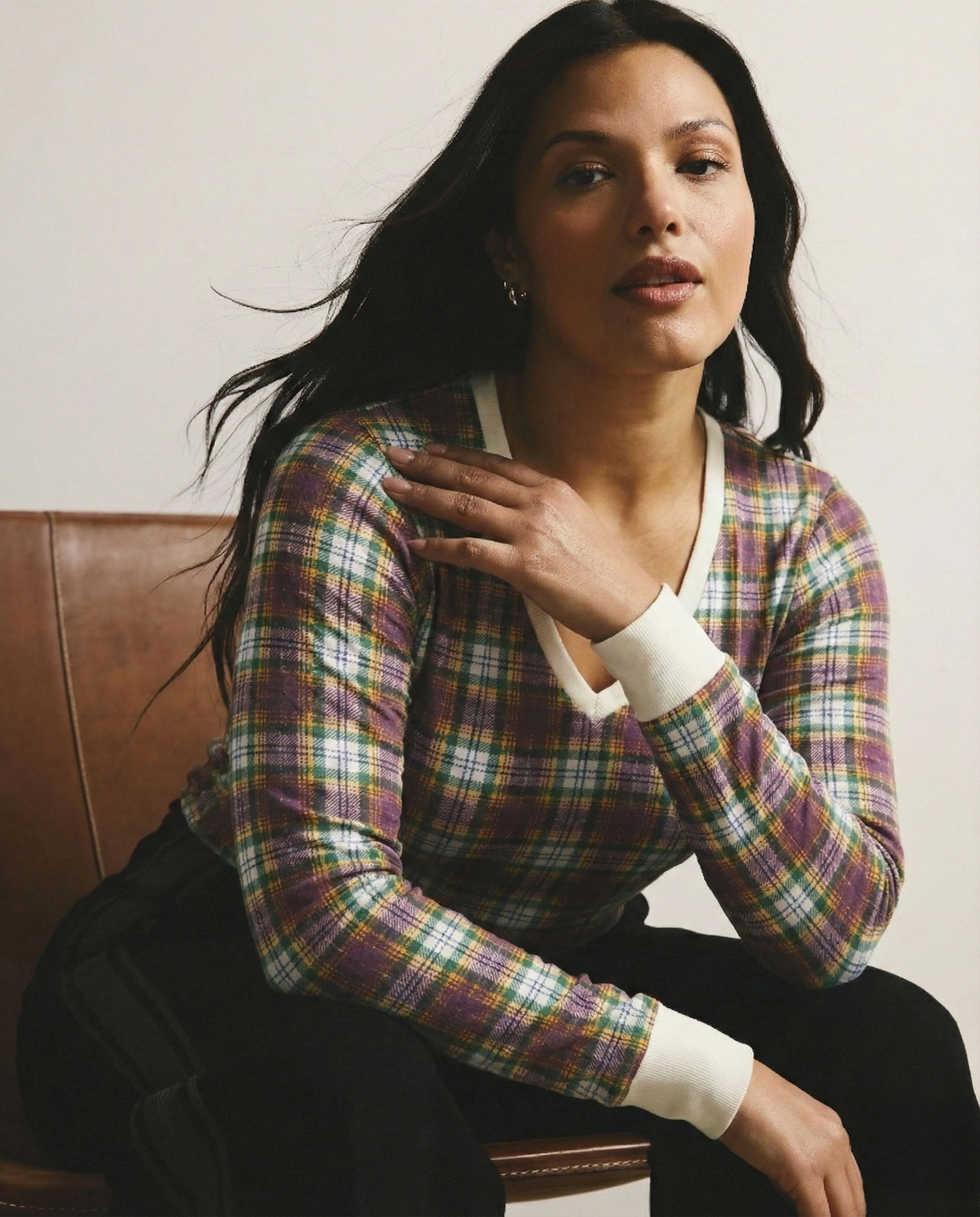 Long Sleeve V Rex - Purple Plaid sold by Universal Standard