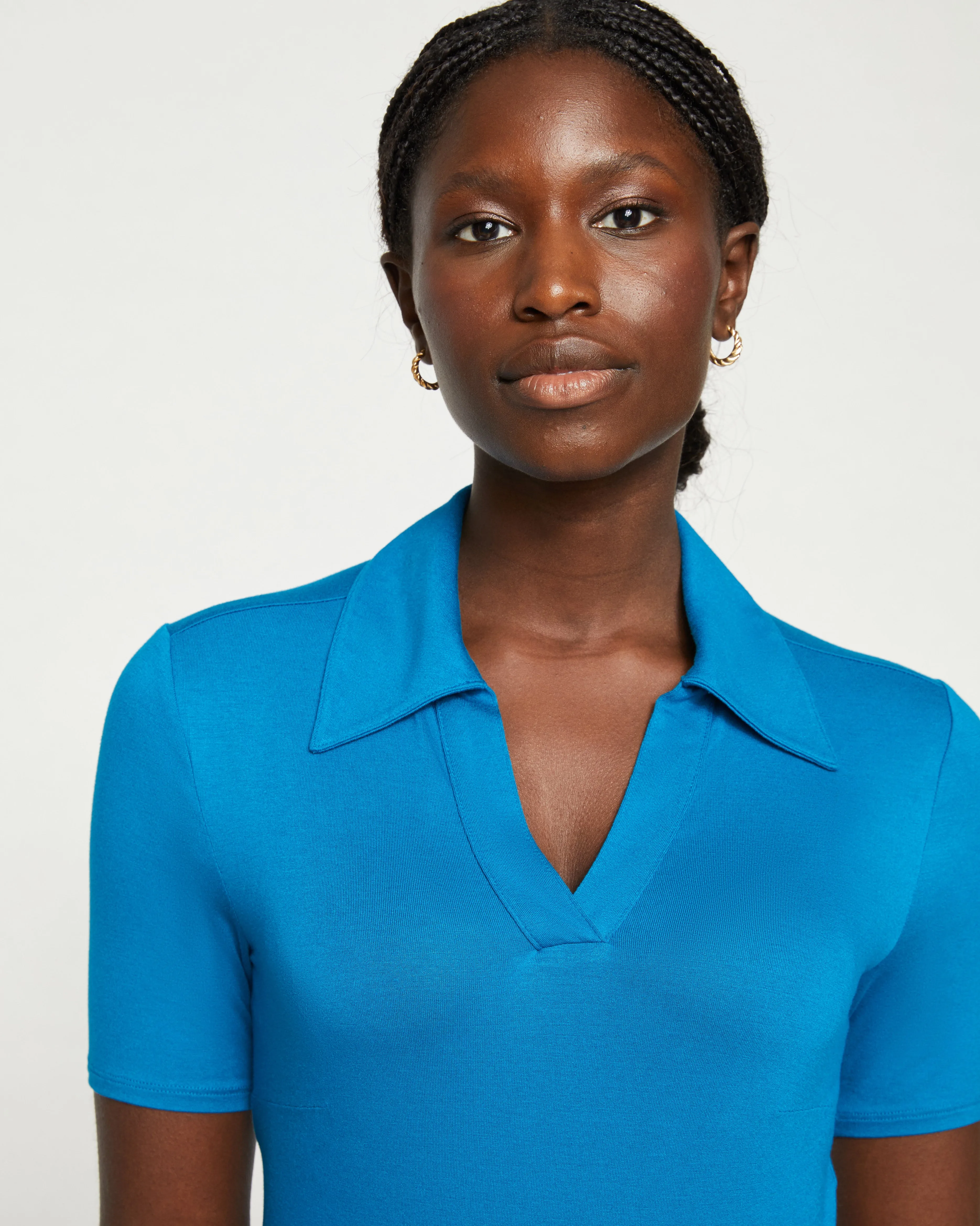 Apero Liquid Jersey Polo Top - Ocean sold by Universal Standard