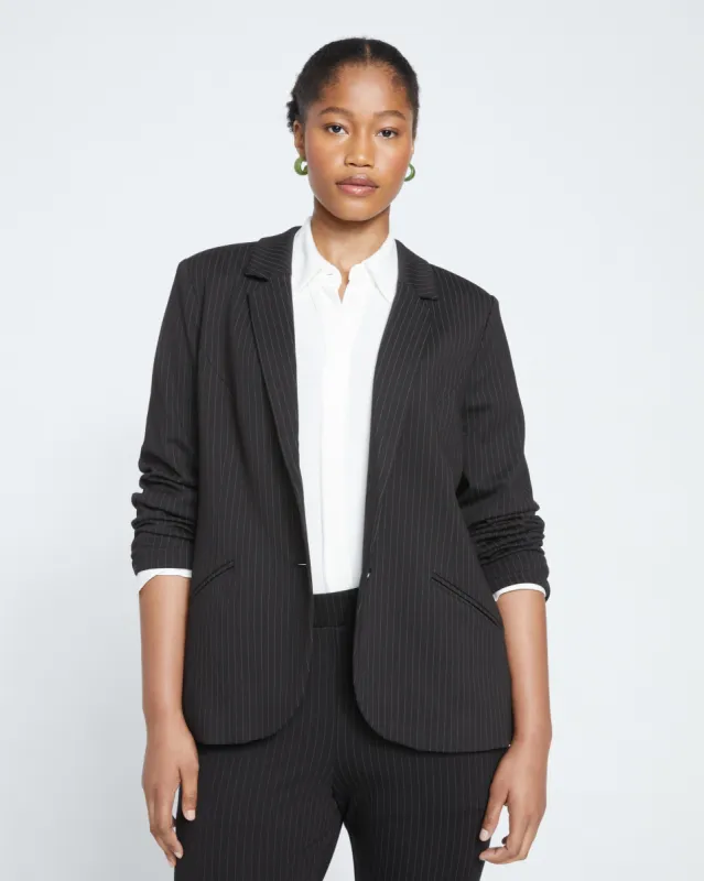 Beas Ponte Blazer - Slate Pinstripe sold by Universal Standard