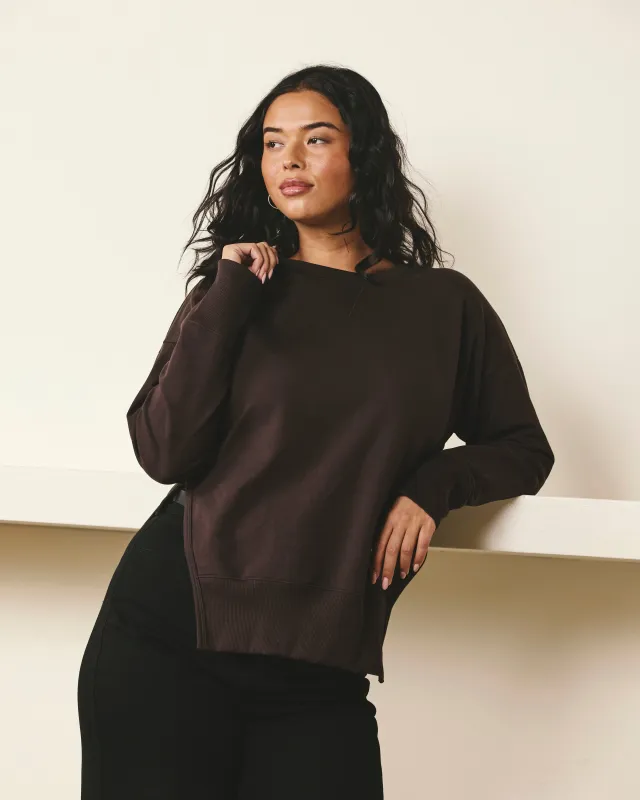 Fiona Side Slit Sweatshirt - Deep Brown sold by Universal Standard