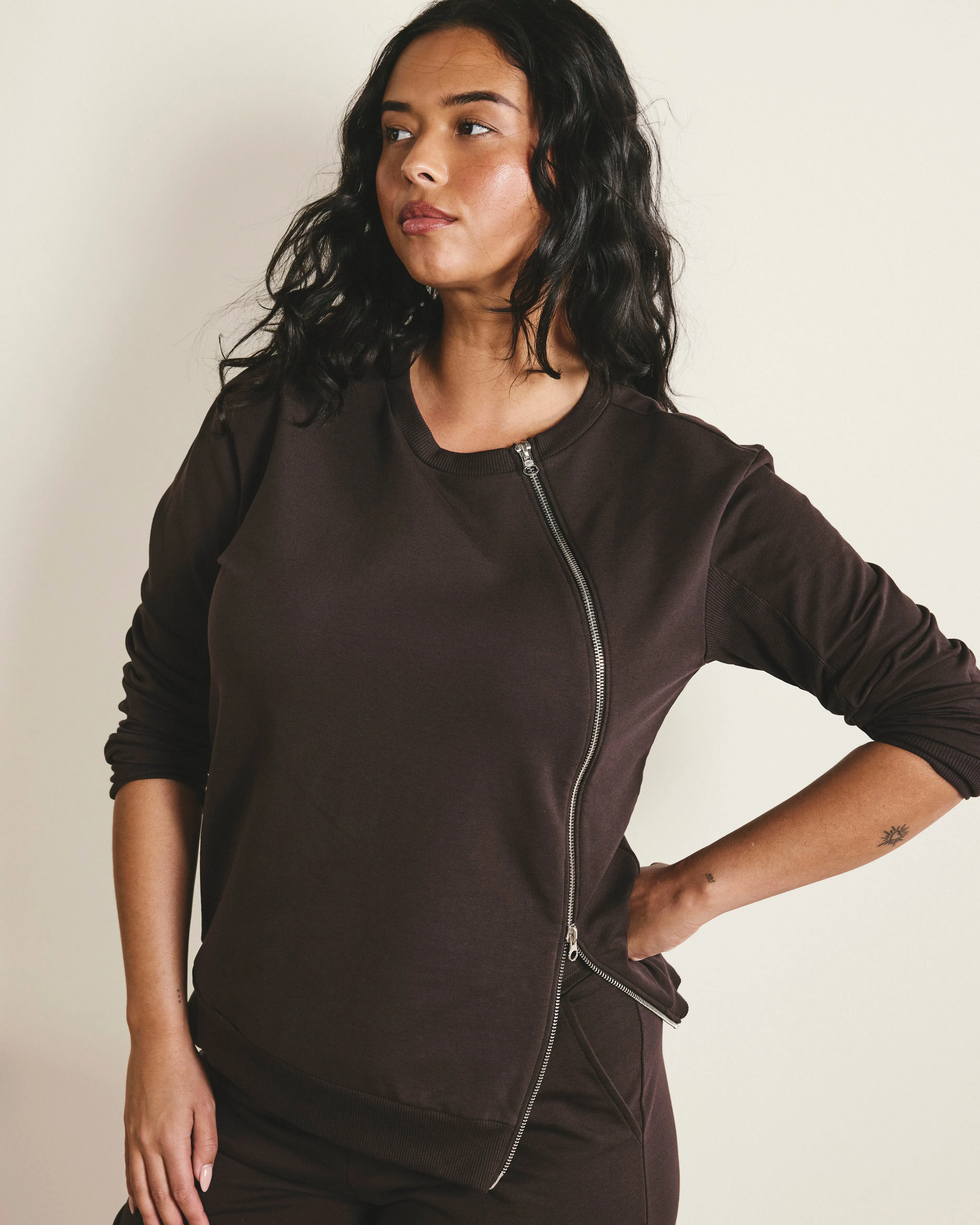 Meridien Zip Sweatshirt - Deep Brown sold by Universal Standard