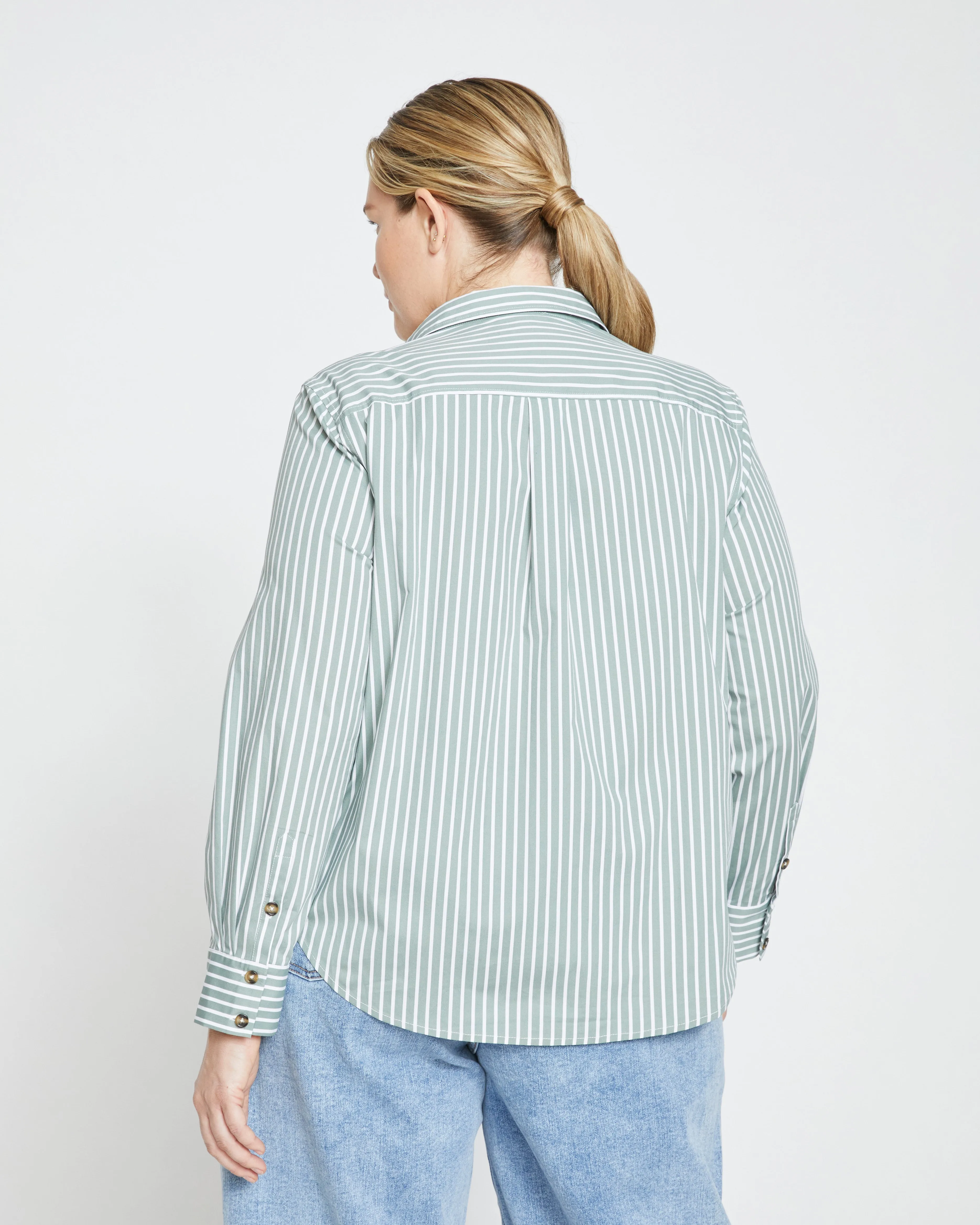 Elbe Stretch Poplin Shirt Classic Fit - Sage/White Stripe sold by Universal Standard product image thumbnail 5
