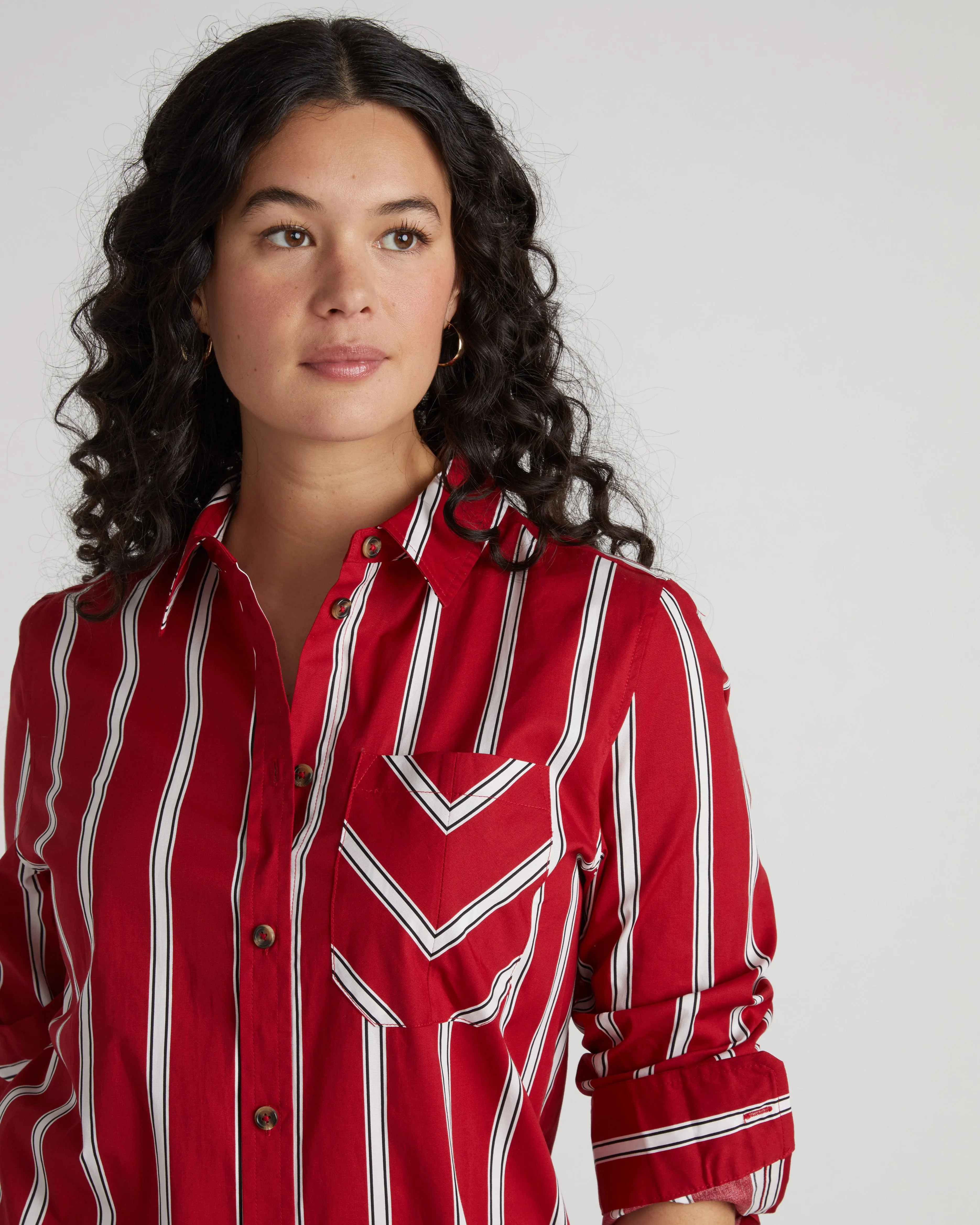 Odeon Stretch Poplin Shirtdress - Red/Black/White Stripe sold by Universal Standard product image thumbnail 2