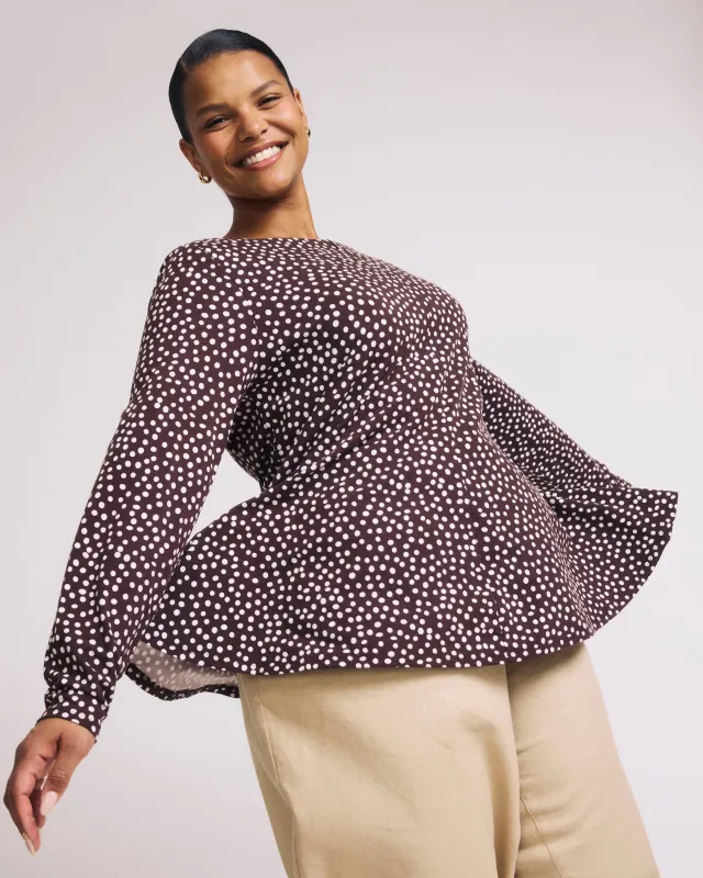 Cassandra Divine Jersey Top - Brown/White Dot Print made by Universal Standard