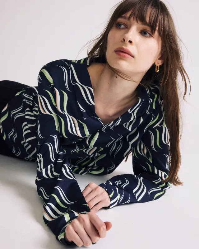 Georgette Satin Cambria Blouse - Paddington Ribbon Print sold by Universal Standard