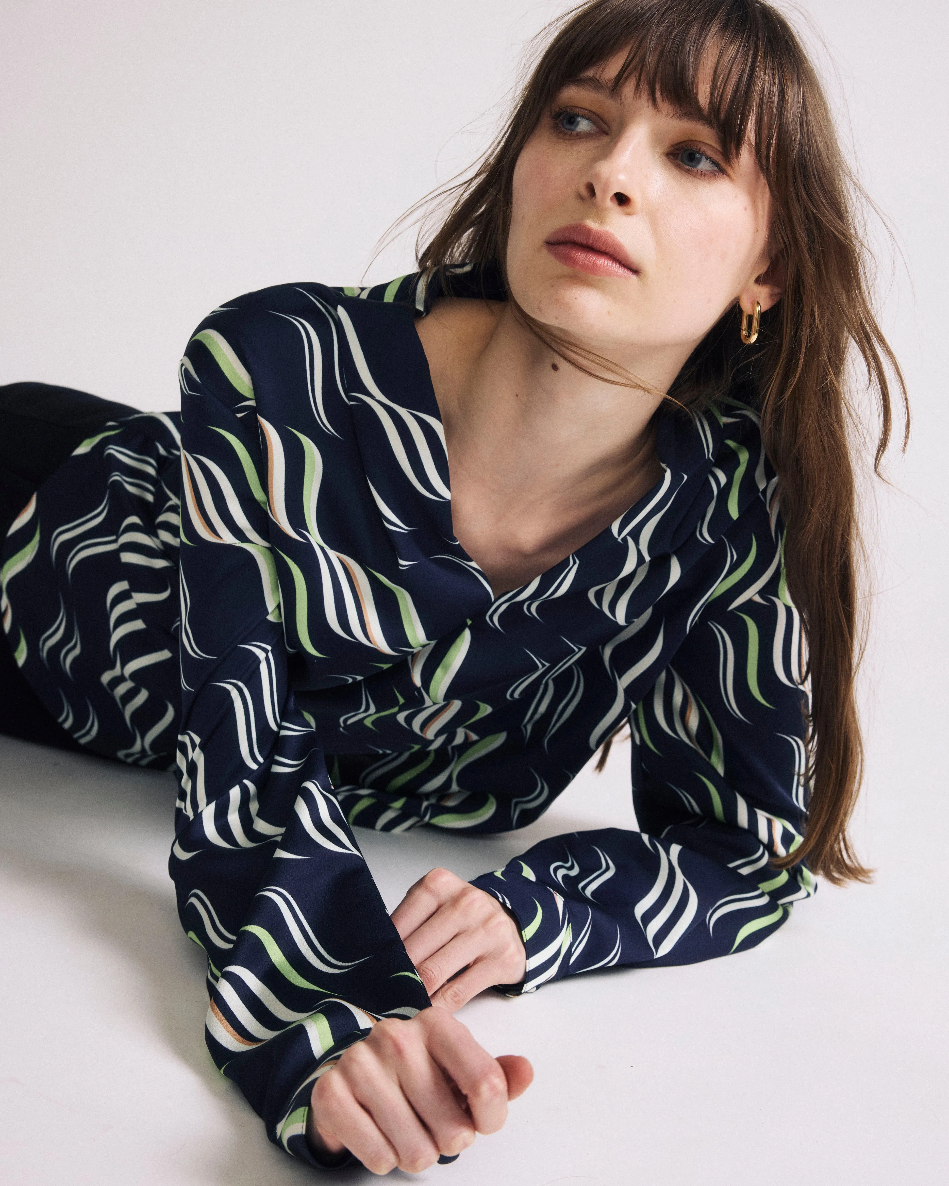 Georgette Satin Cambria Blouse - Paddington Ribbon Print sold by Universal Standard