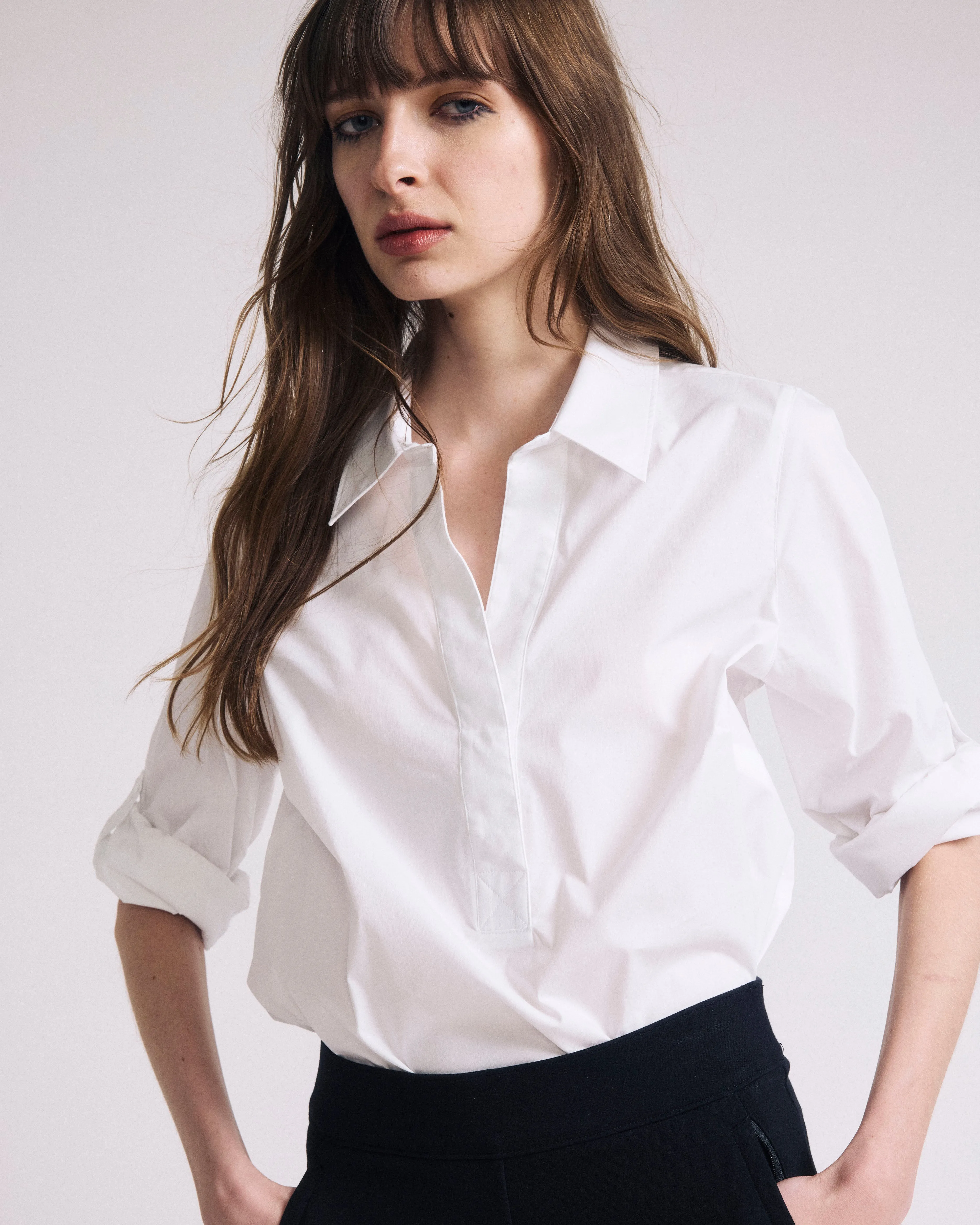 Button Back Poplin Polo Shirt - White sold by Universal Standard product image thumbnail 5