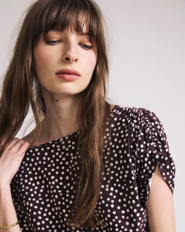 Helena Divine Jersey Gathered Tee - Brown/White Dot Print made by Universal Standard