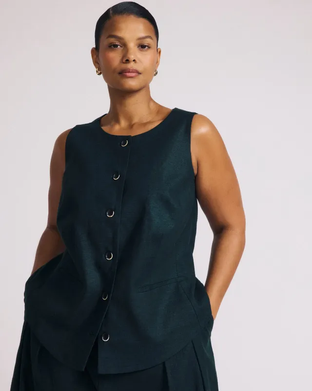 Tamsin Stretch Linen Vest - Forest Green sold by Universal Standard