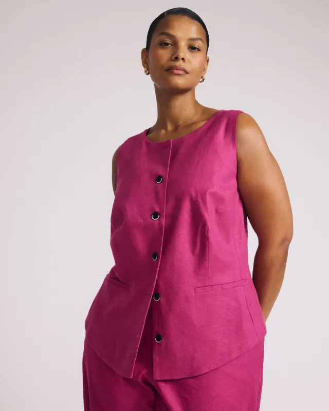 Tamsin Stretch Linen Vest - Hyper Pink sold by Universal Standard