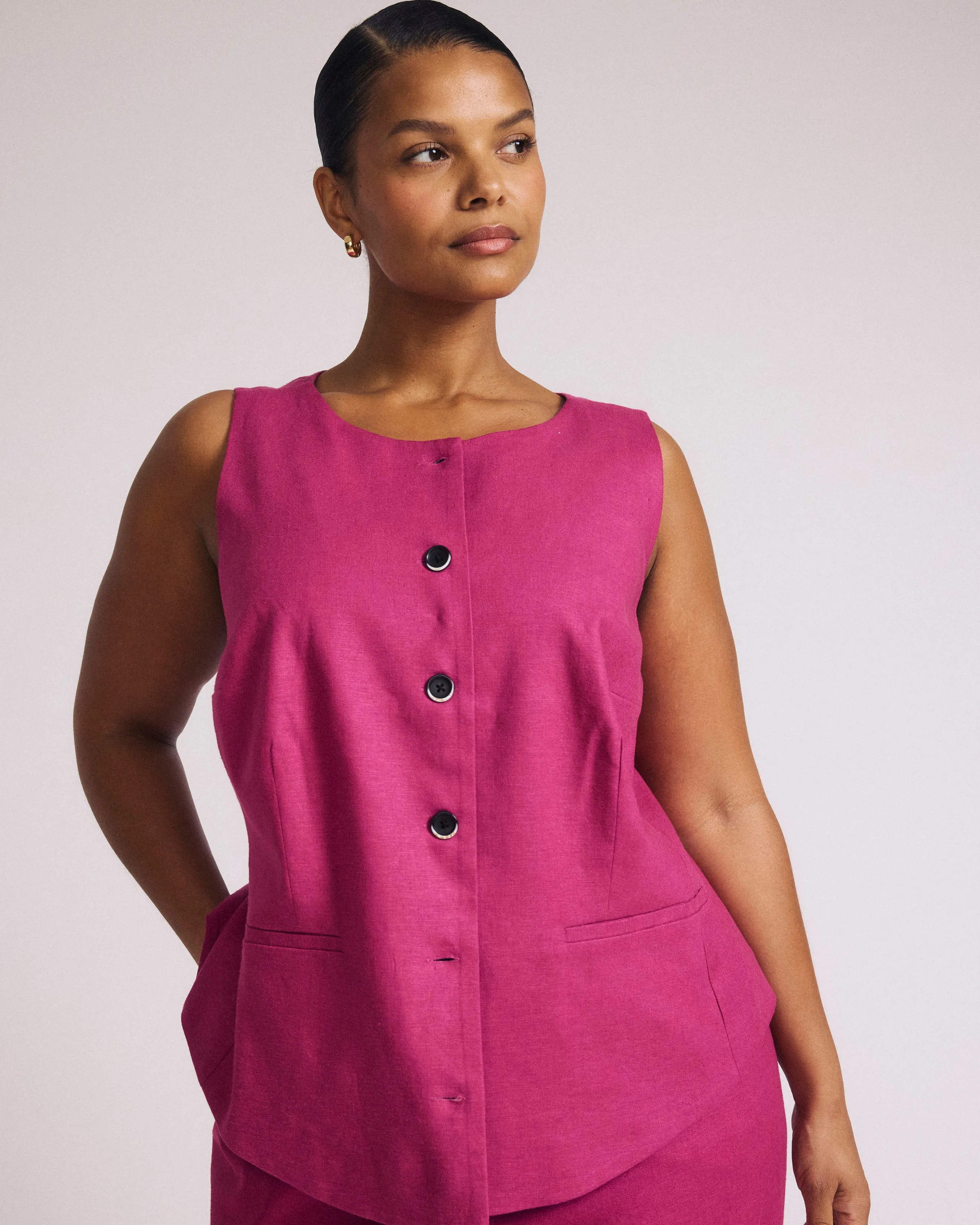 Tamsin Stretch Linen Vest - Hyper Pink sold by Universal Standard product image thumbnail 5