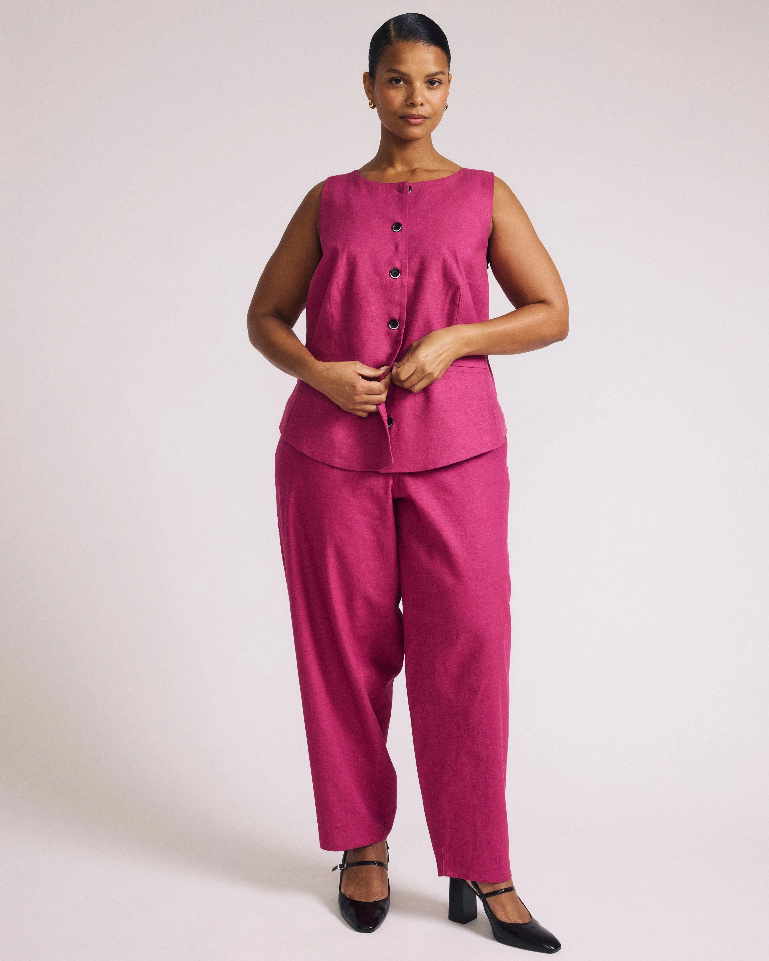 Tamsin Stretch Linen Vest - Hyper Pink sold by Universal Standard product image thumbnail 3