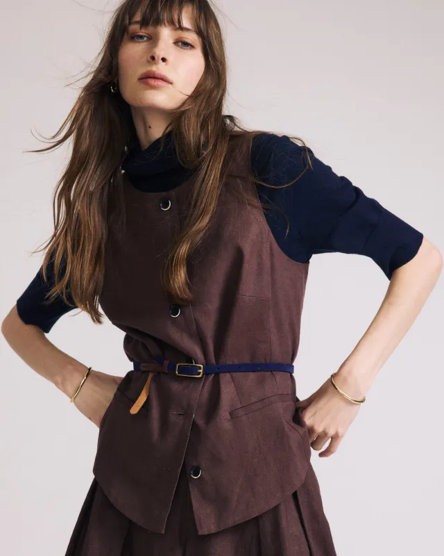 Tamsin Stretch Linen Vest - Sophisticated Brown made by Universal Standard