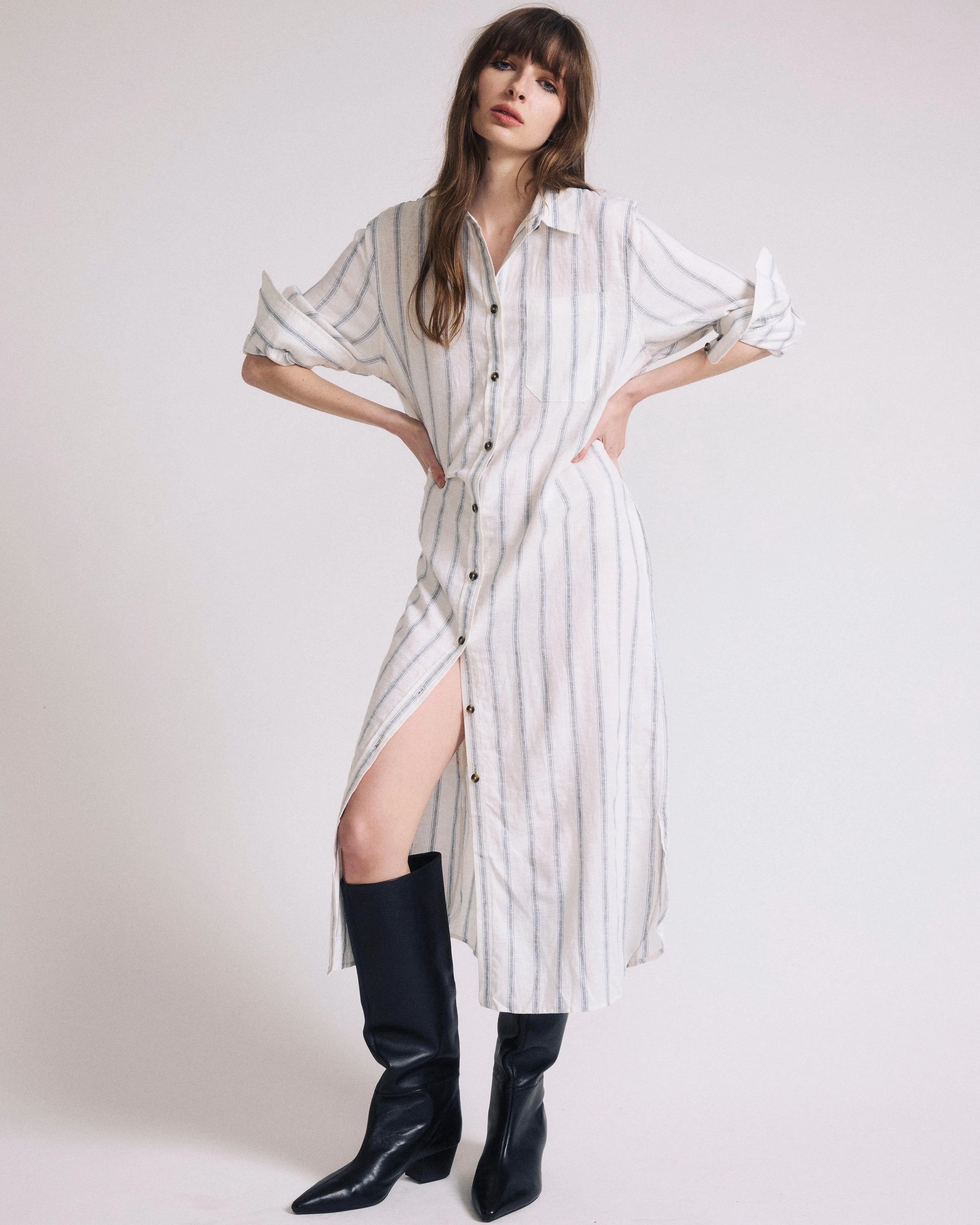 Odeon Linen Shirtdress - Mayfair Stripe sold by Universal Standard