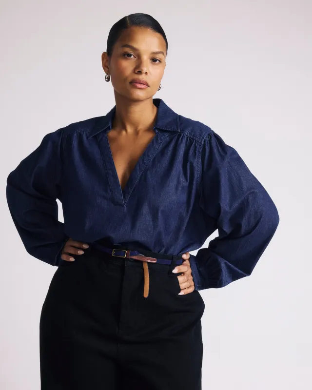 Maisie Cotton Chambray Blouse - Dark Indigo sold by Universal Standard