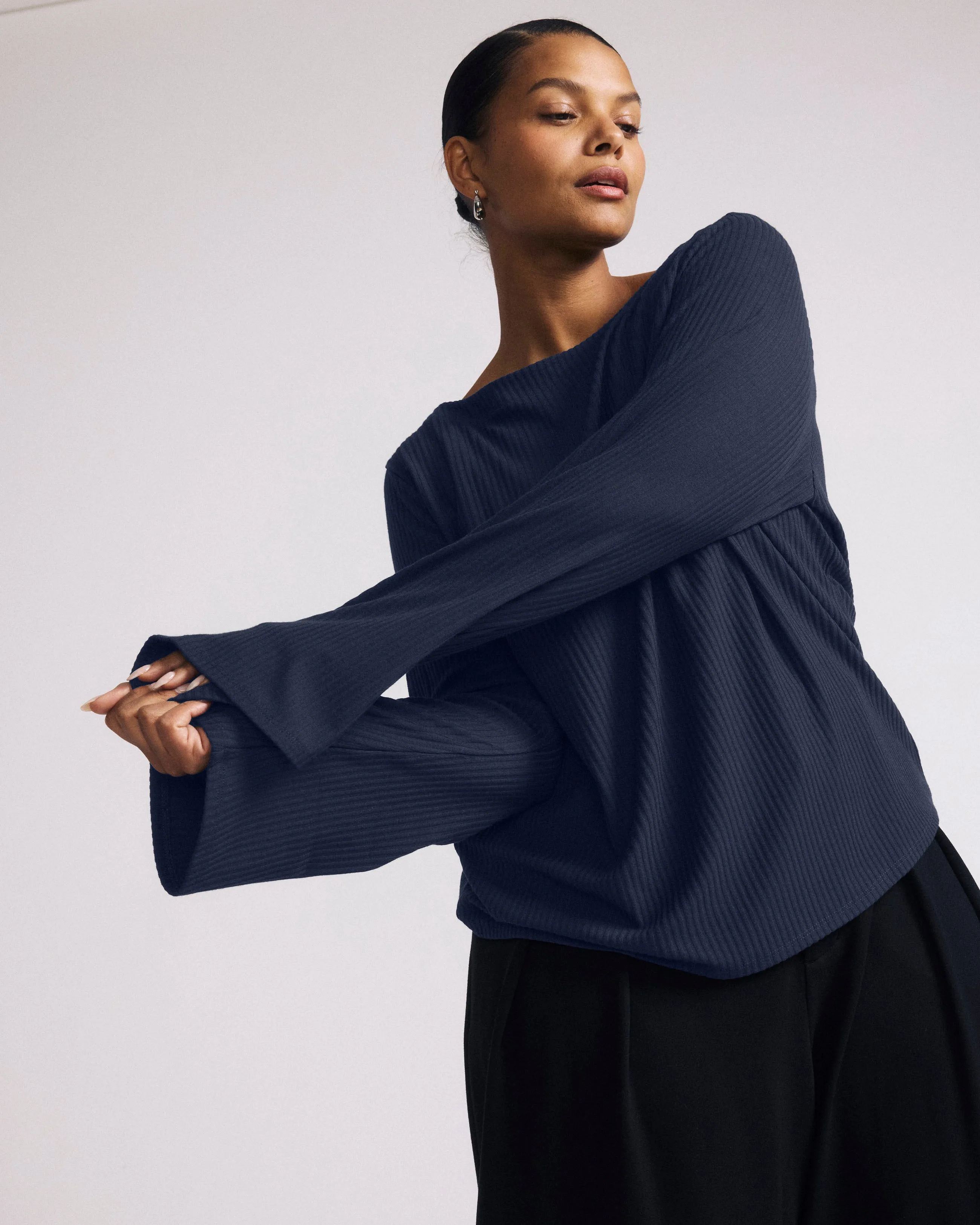 Yasmin Flare Sleeve Ribbed Top - Midnight sold by Universal Standard
