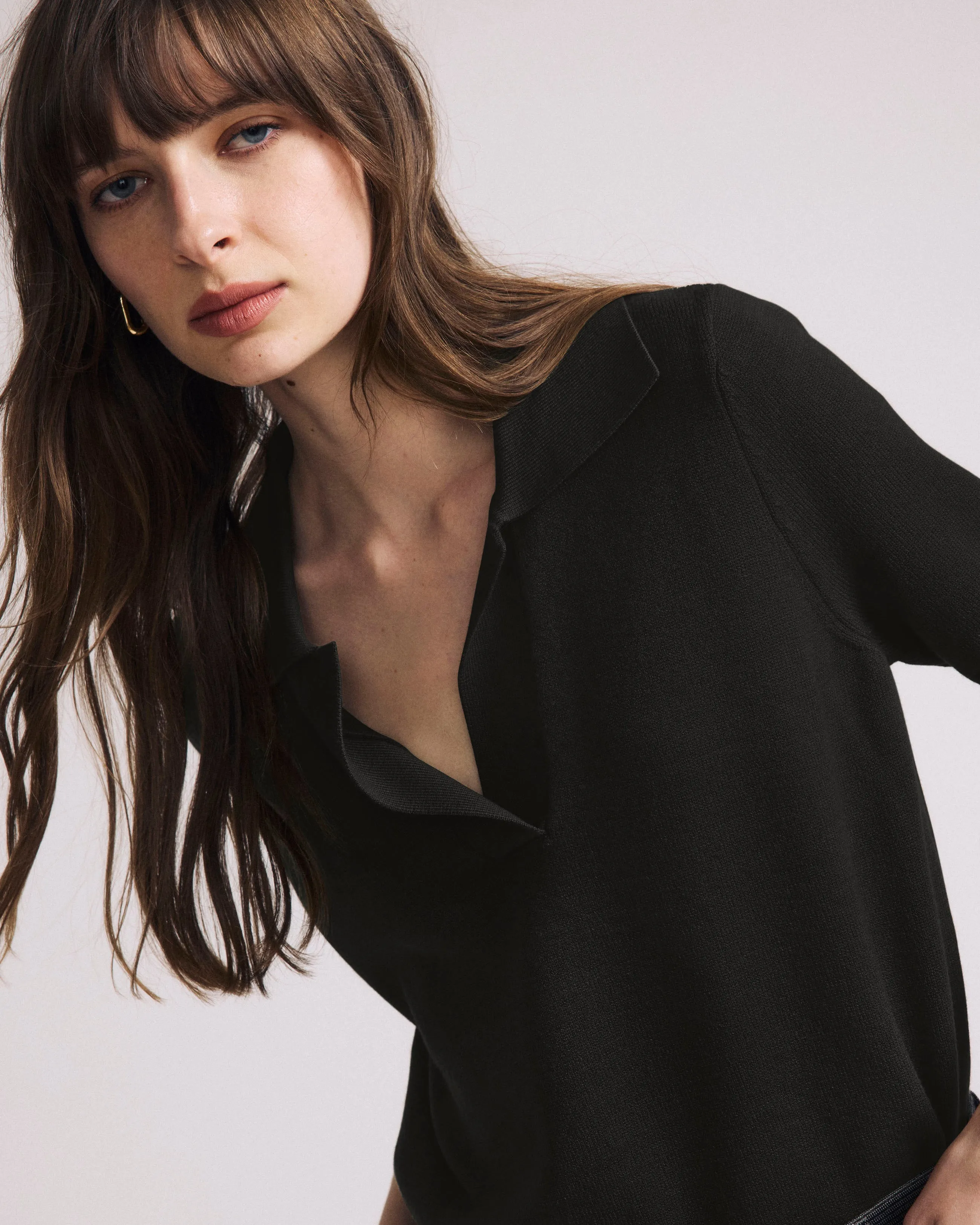 Savvy Fine Knit Short Sleeve Polo Sweater - Black sold by Universal Standard