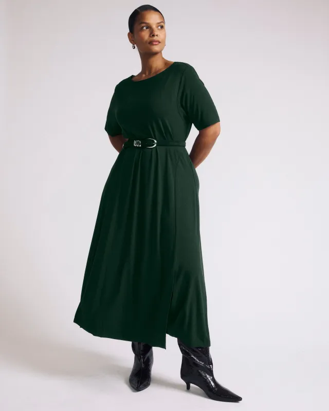 Serena Boatneck Divine Jersey Dress - Forest Green sold by Universal Standard