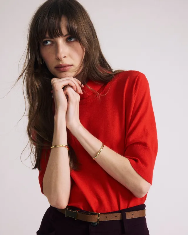 Savvy Fine Knit Turtleneck Sweater Top - Lipstick sold by Universal Standard