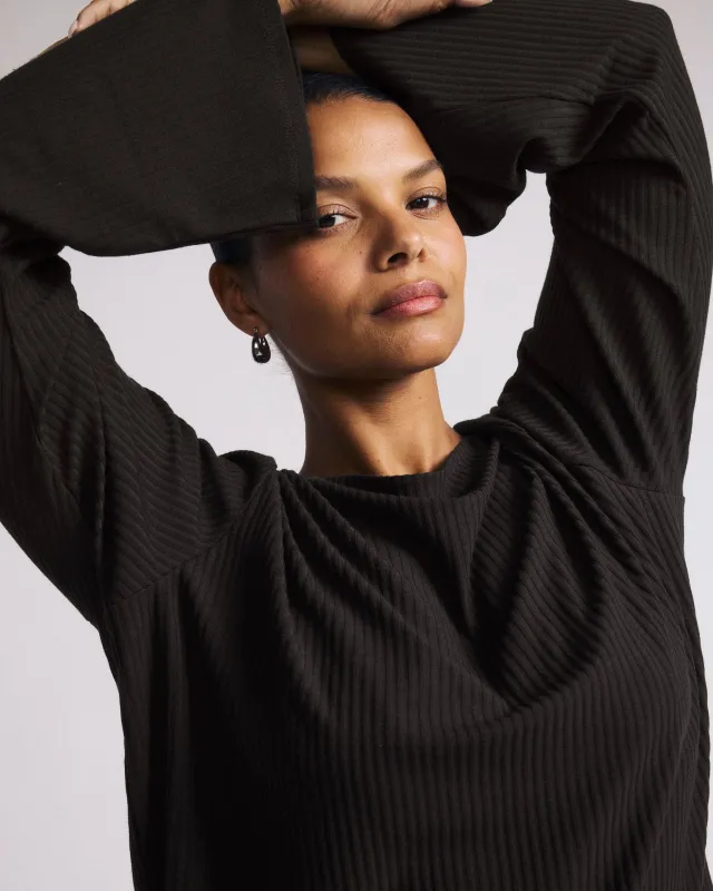 Yasmin Flare Sleeve Ribbed Top - Black sold by Universal Standard