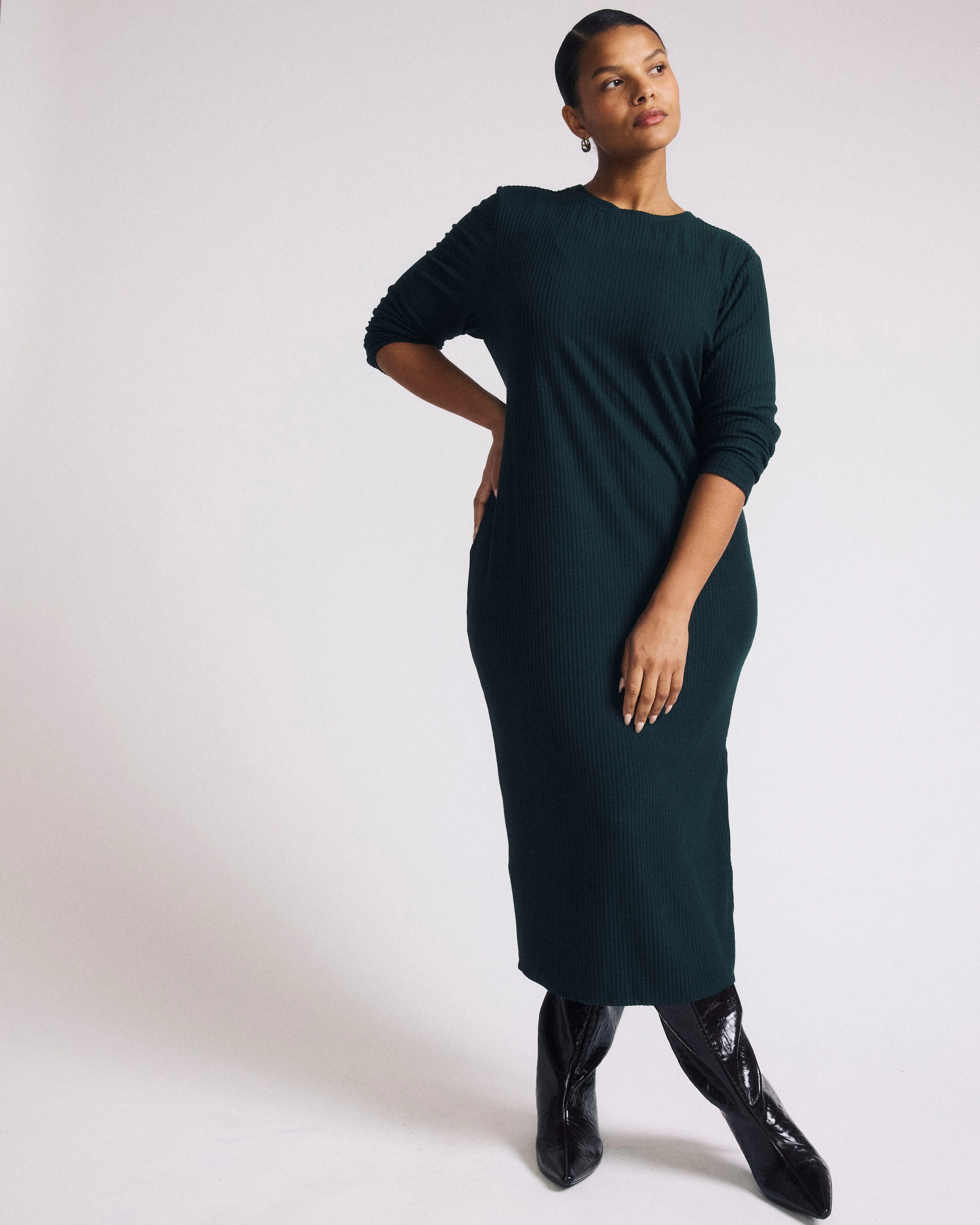 Xenia Ribbed Dress - Forest Green sold by Universal Standard