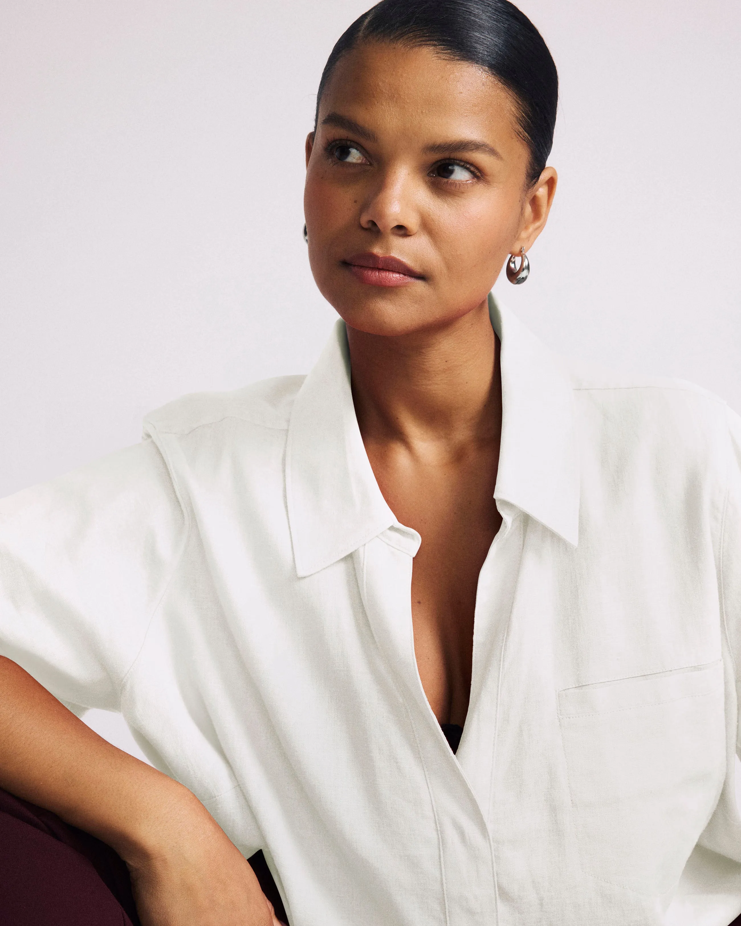 Button Back Linen Polo Shirt - Bright White sold by Universal Standard