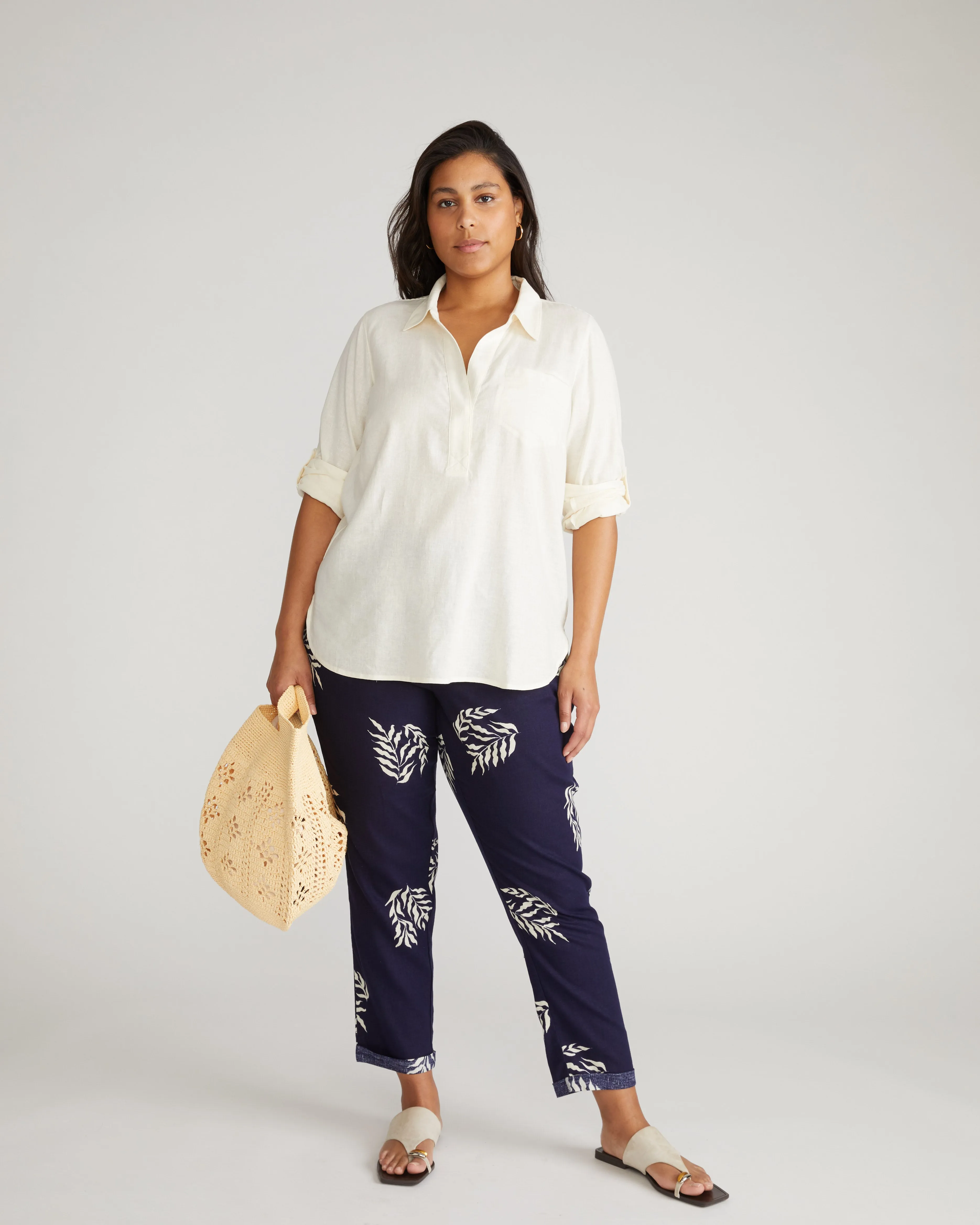 Button Back Linen Polo Shirt - Natural White sold by Universal Standard product image thumbnail 2