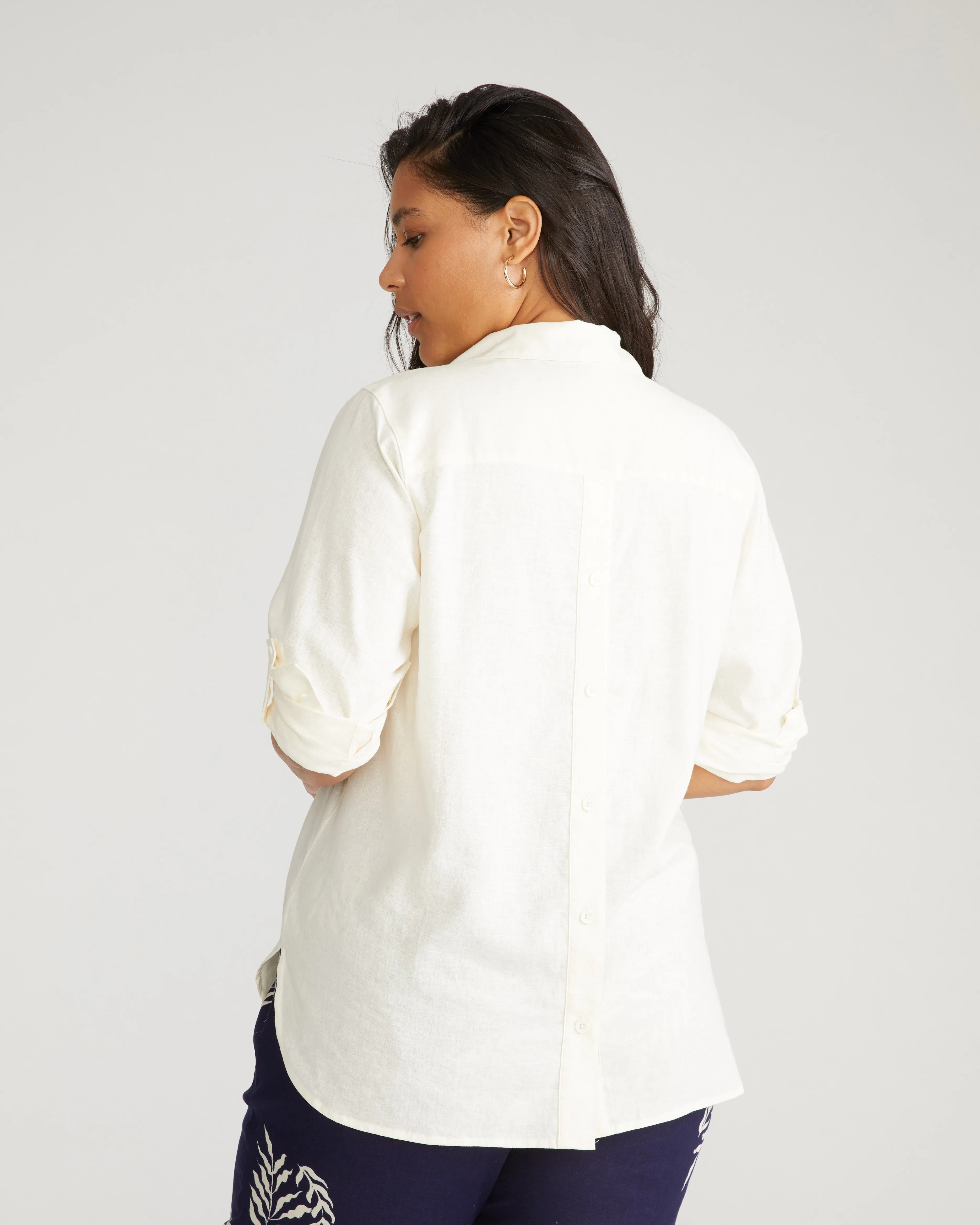 Button Back Linen Polo Shirt - Natural White sold by Universal Standard product image thumbnail 3