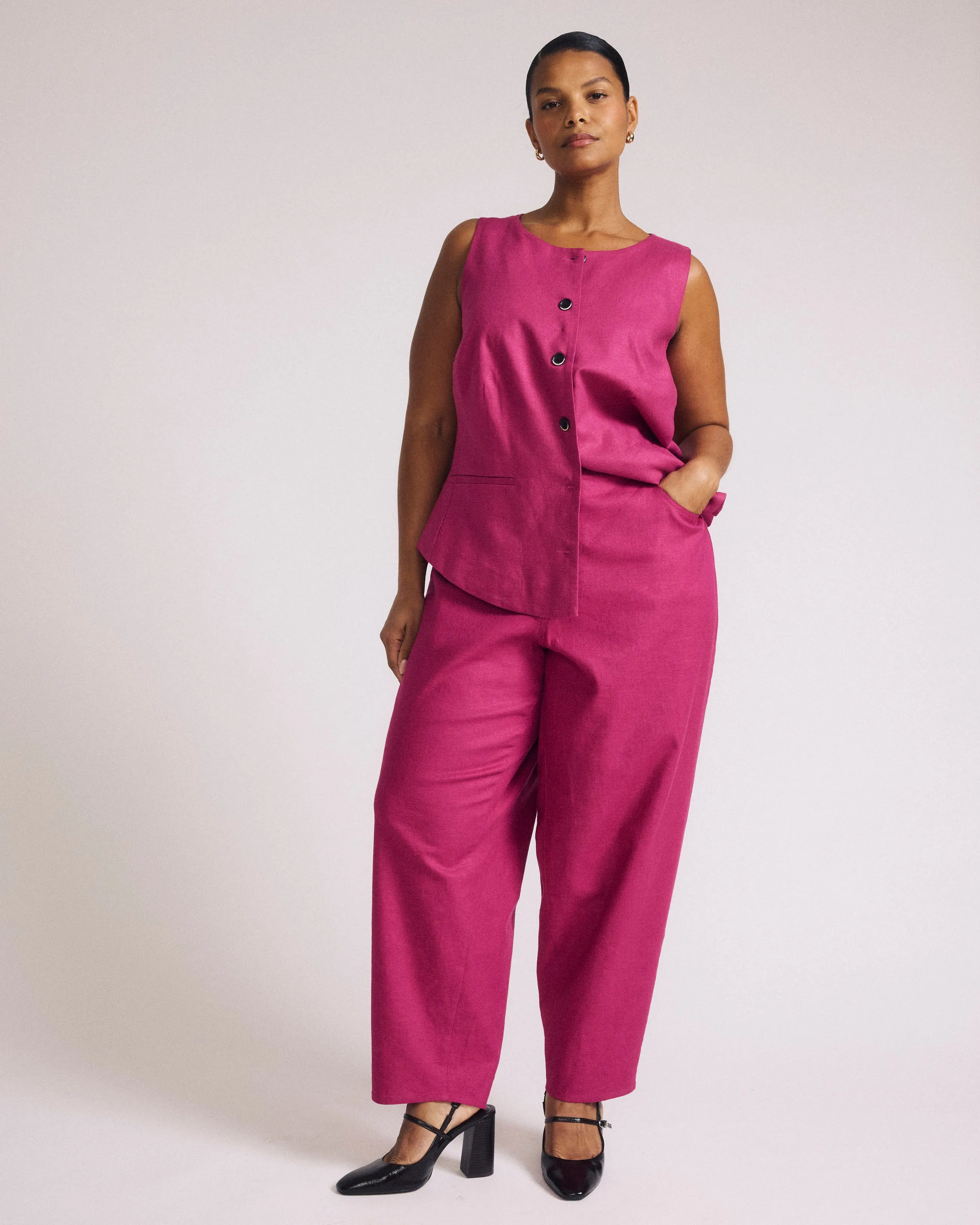 Lou Barrel Leg Linen Pants - Hyper Pink sold by Universal Standard