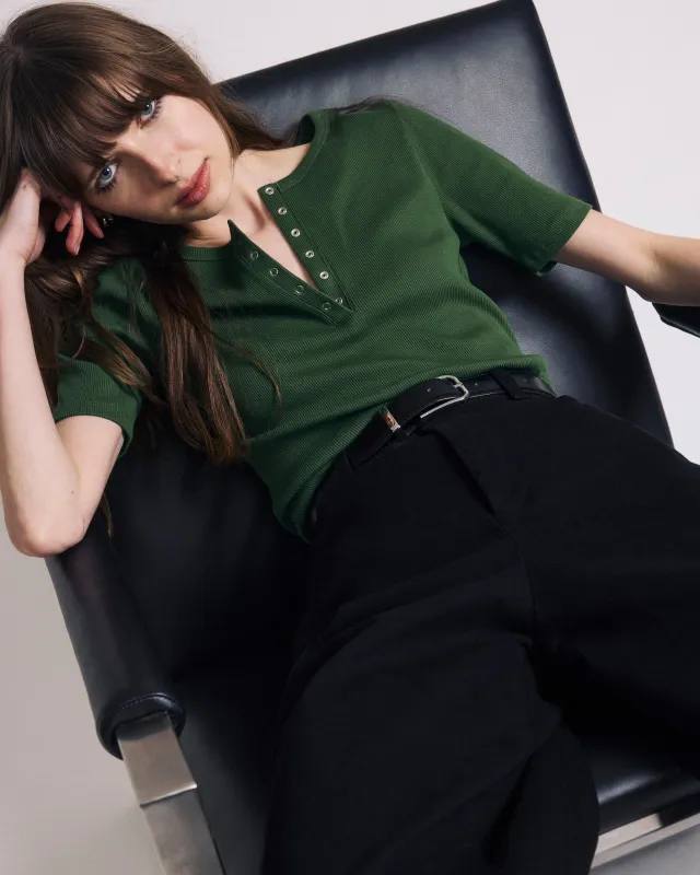 Henley Short Sleeve Ribbed Tee - Green Park made by Universal Standard