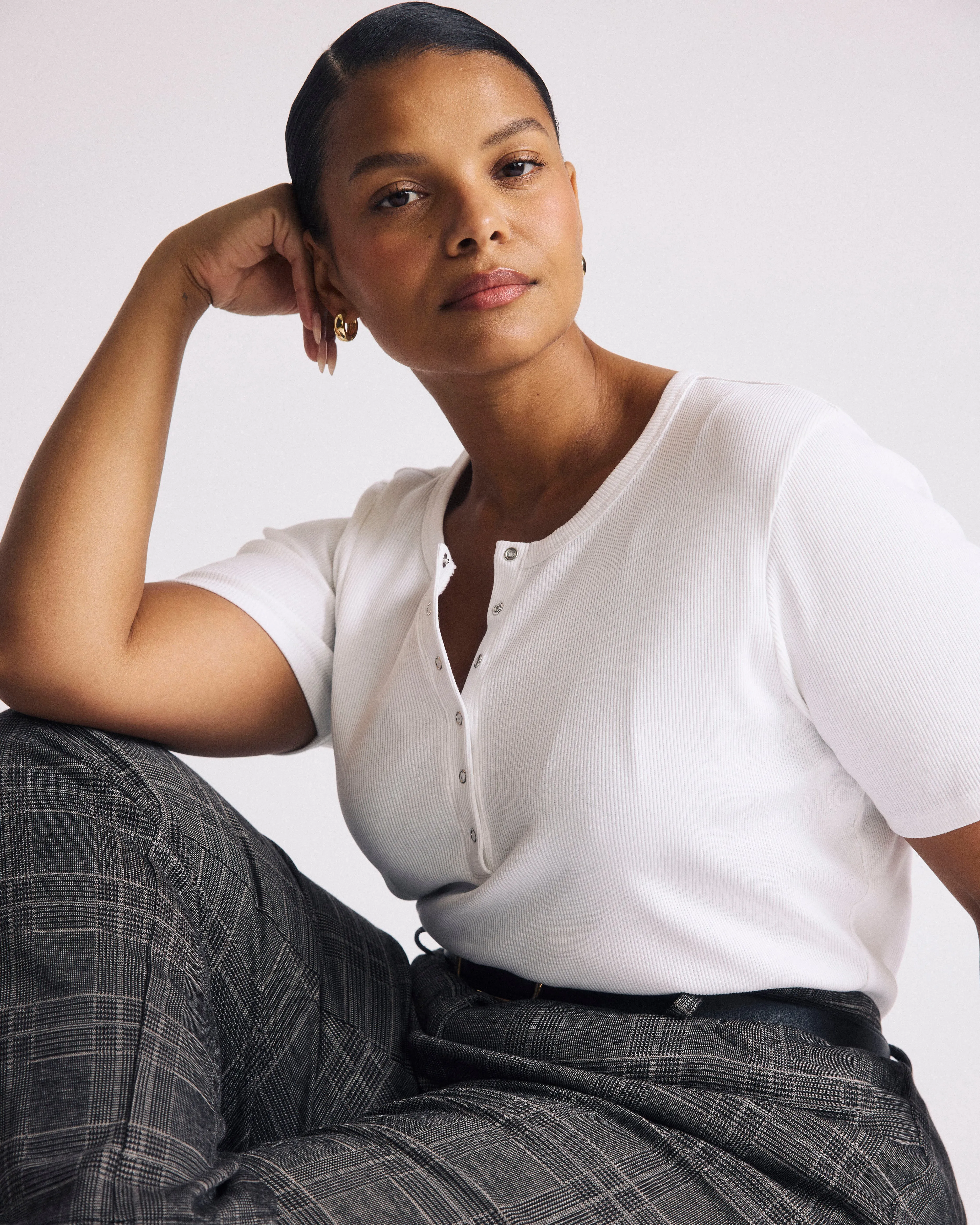 Henley Short Sleeve Ribbed Tee - White sold by Universal Standard product image thumbnail 3