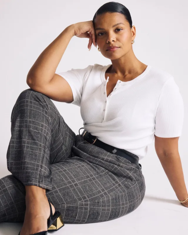 Henley Short Sleeve Ribbed Tee - White sold by Universal Standard