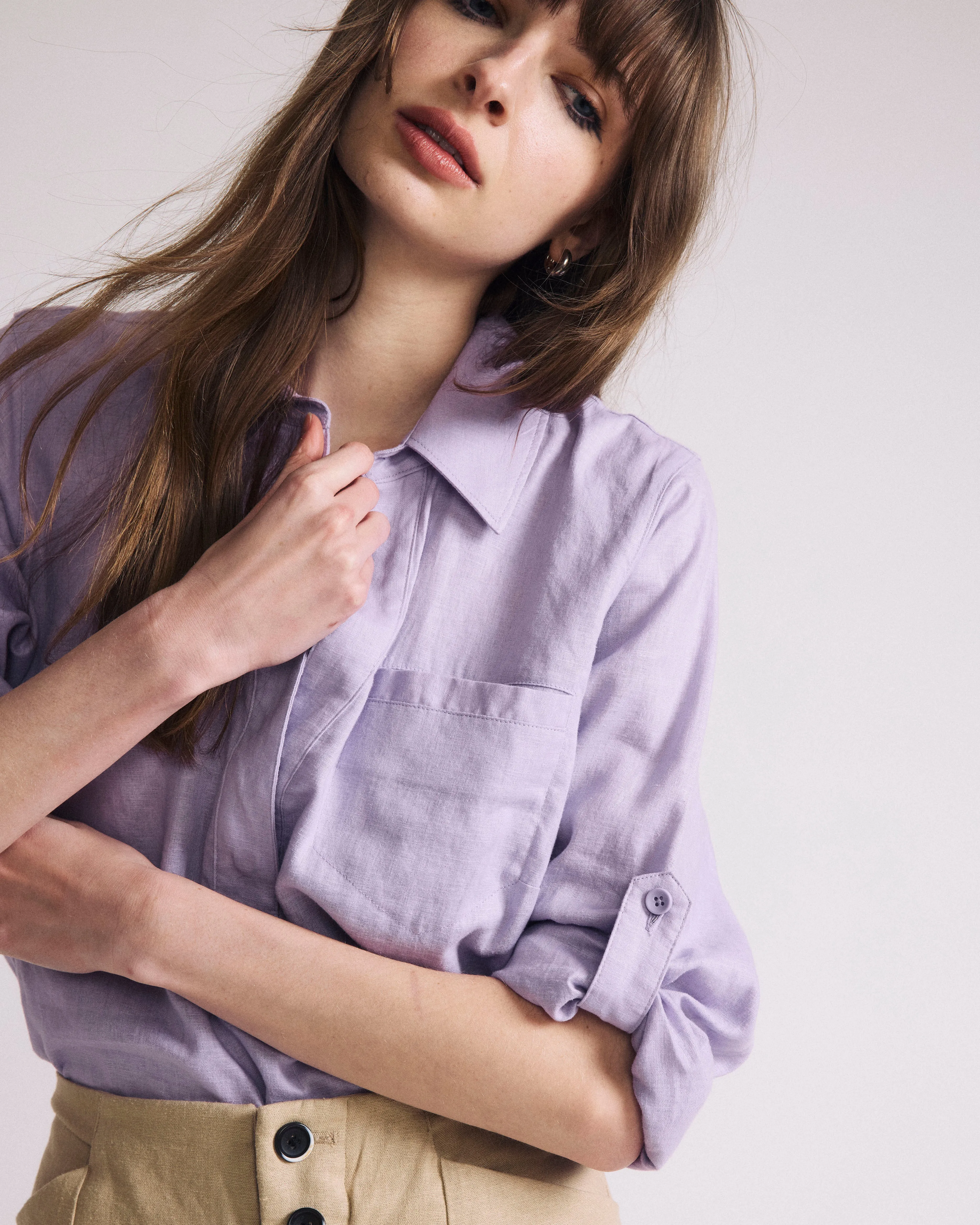 Elbe Popover Stretch Linen Shirt - Orchid sold by Universal Standard product image thumbnail 3