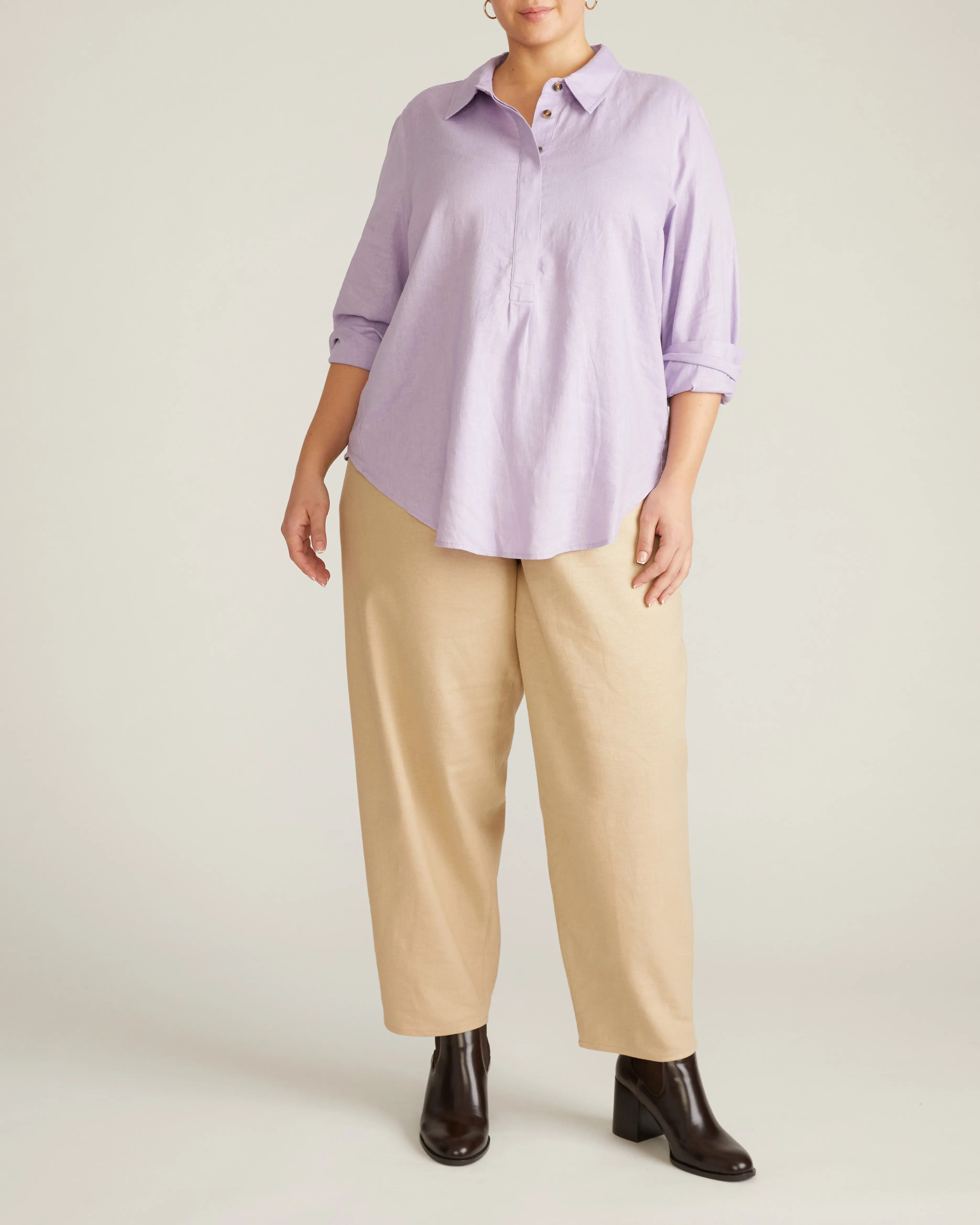 Elbe Popover Stretch Linen Shirt - Orchid sold by Universal Standard product image thumbnail 5
