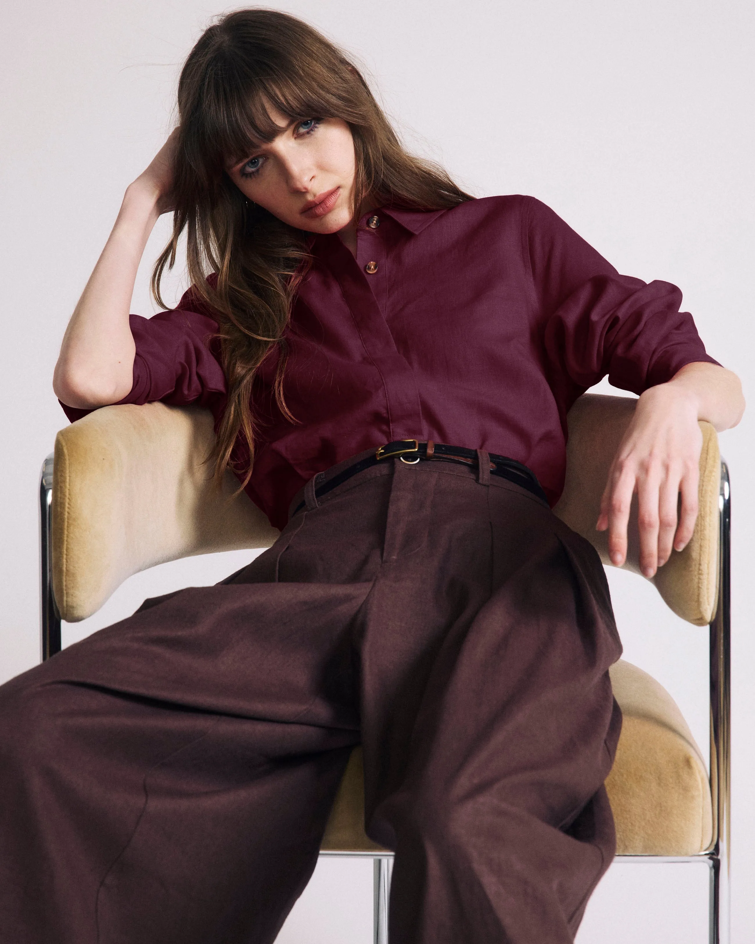 Elbe Popover Stretch Linen Shirt - Acai sold by Universal Standard