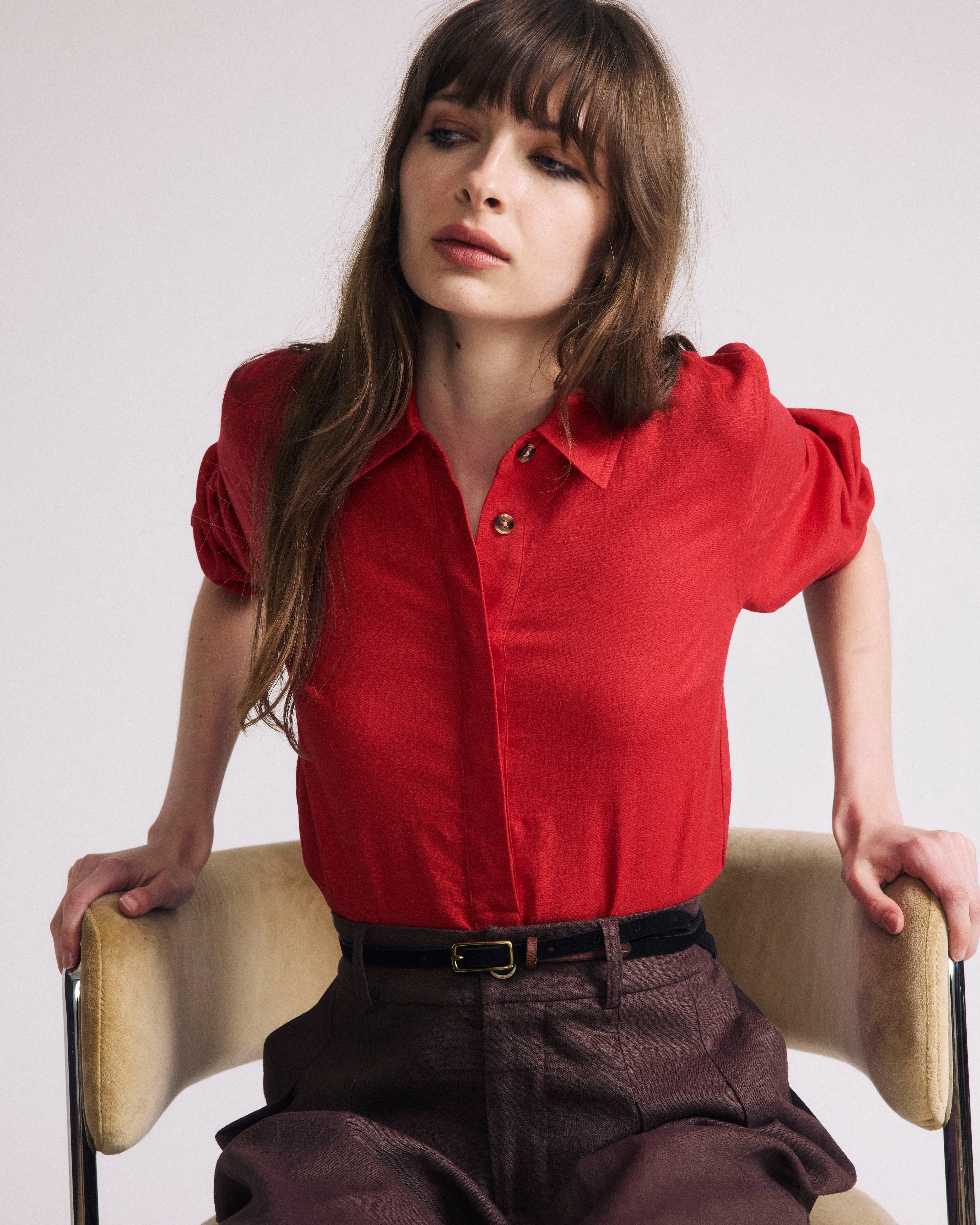 Elbe Popover Stretch Linen Shirt - Brilliant Red sold by Universal Standard product image thumbnail 5