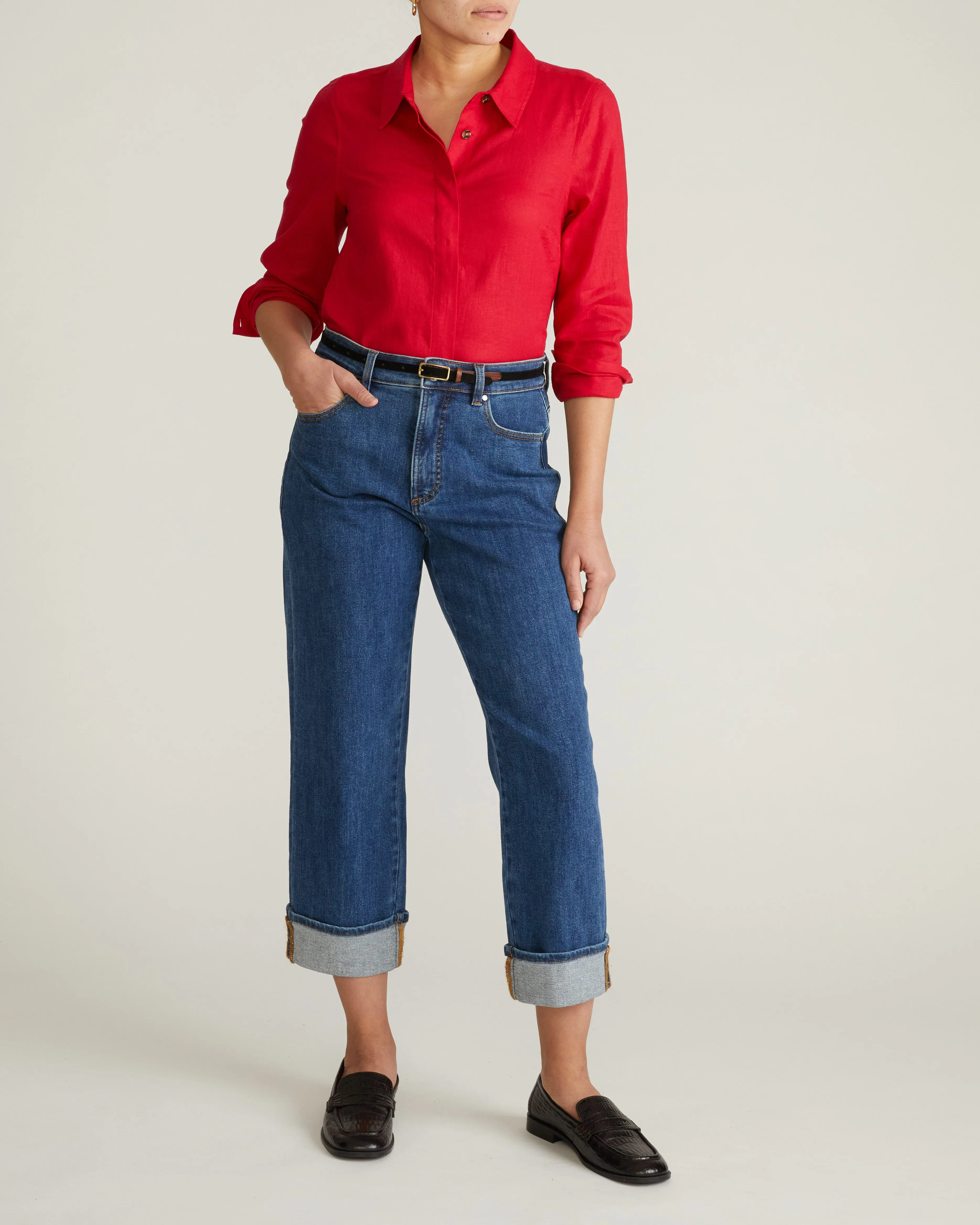 Elbe Stretch Linen Shirt - Brilliant Red sold by Universal Standard product image thumbnail 5