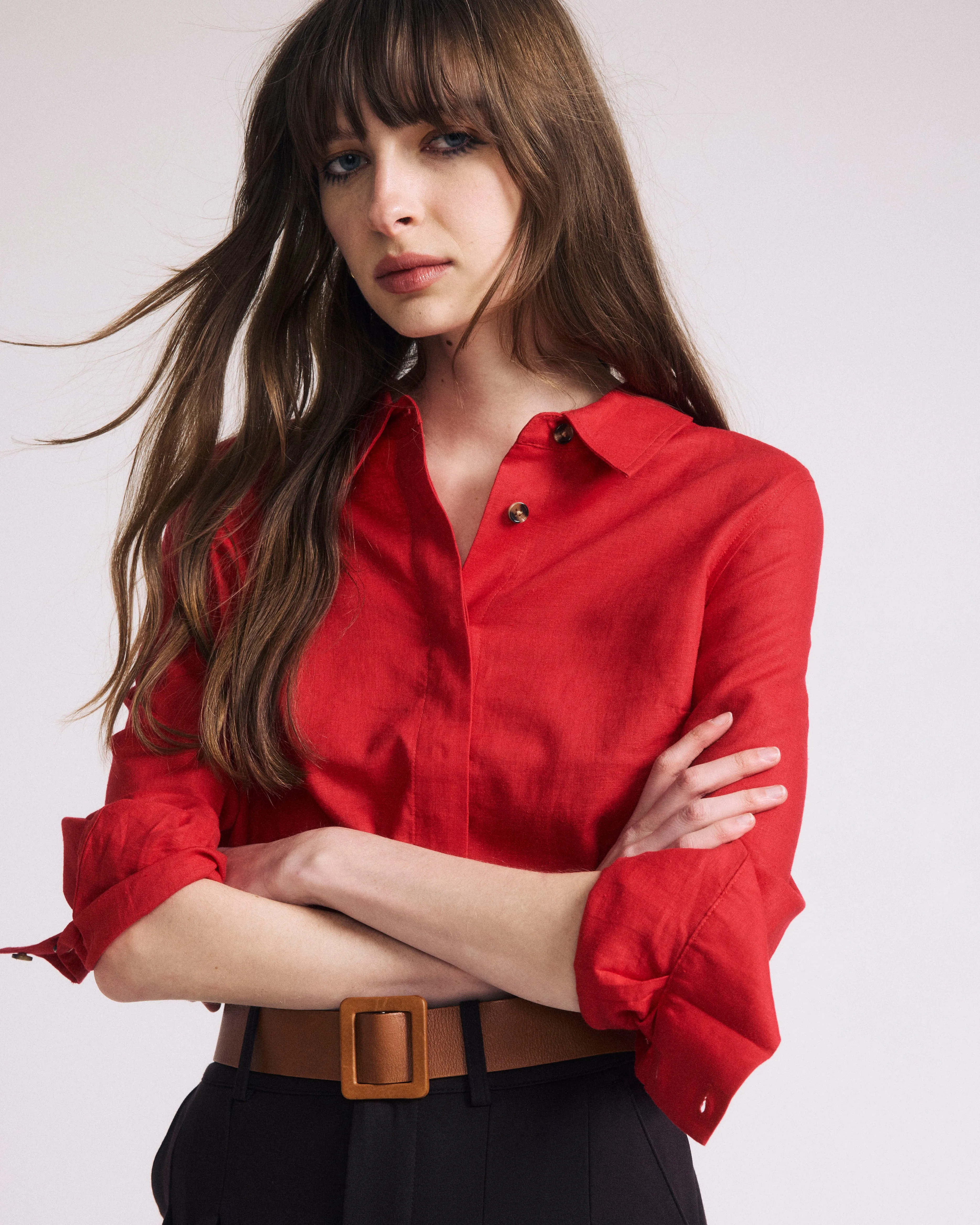 Elbe Stretch Linen Shirt - Brilliant Red sold by Universal Standard product image thumbnail 4