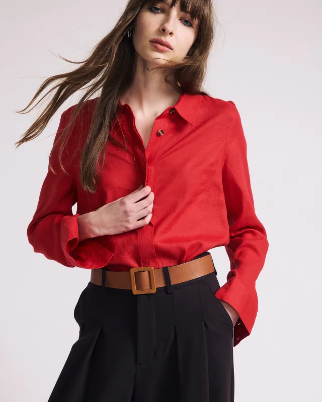 Elbe Stretch Linen Shirt - Brilliant Red sold by Universal Standard