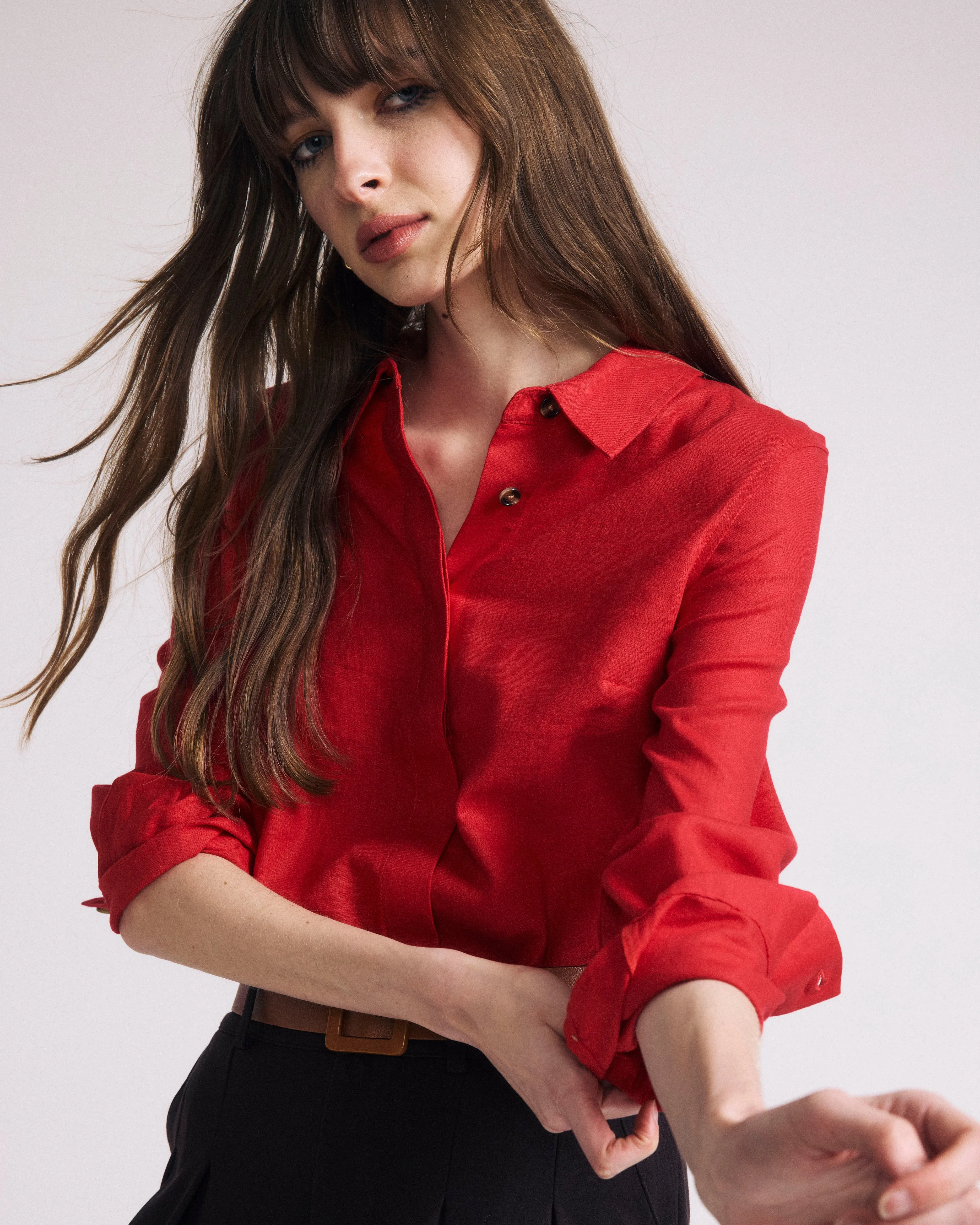 Elbe Stretch Linen Shirt - Brilliant Red sold by Universal Standard product image thumbnail 2