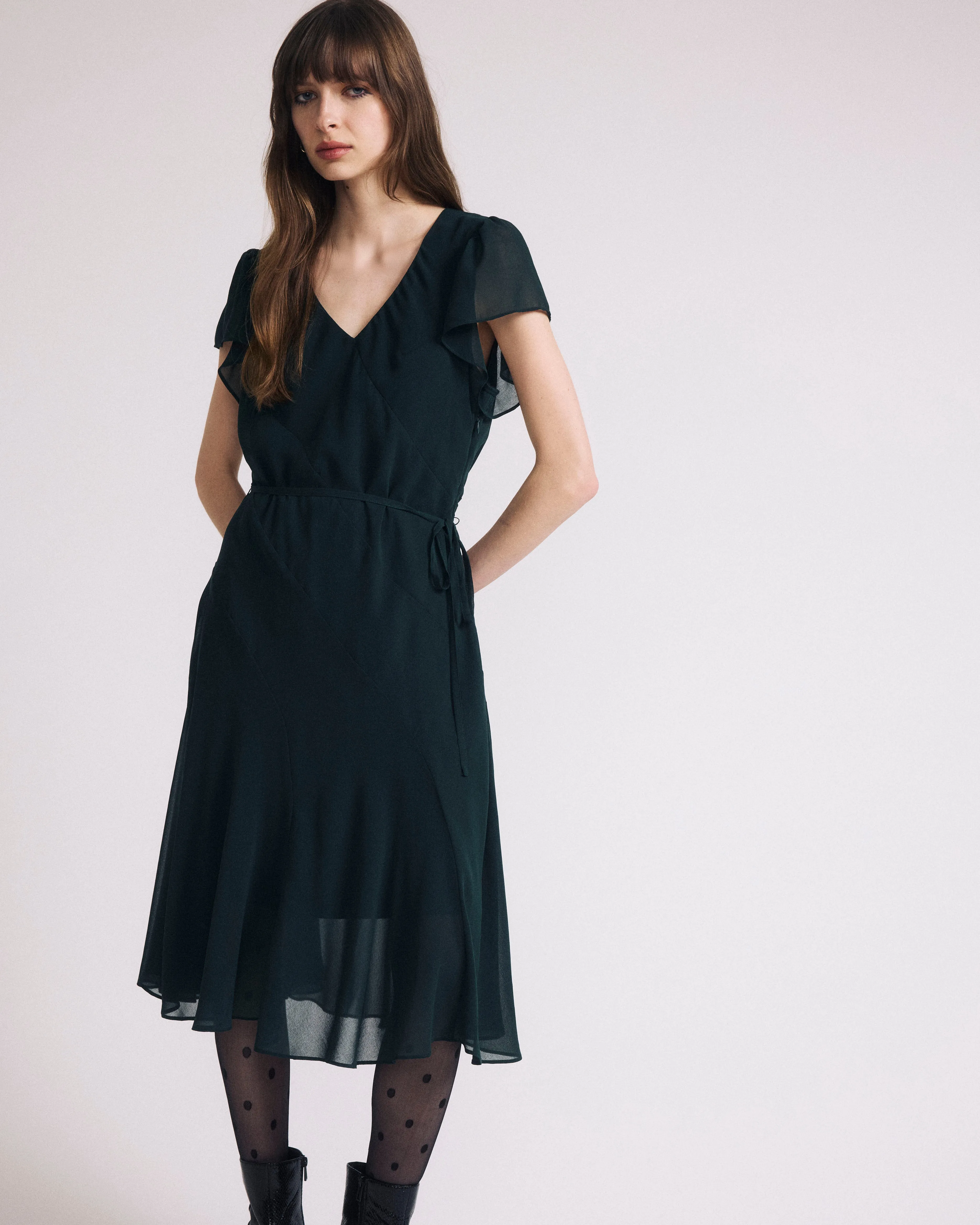 Seville Chiffon Dress - Forest Green sold by Universal Standard