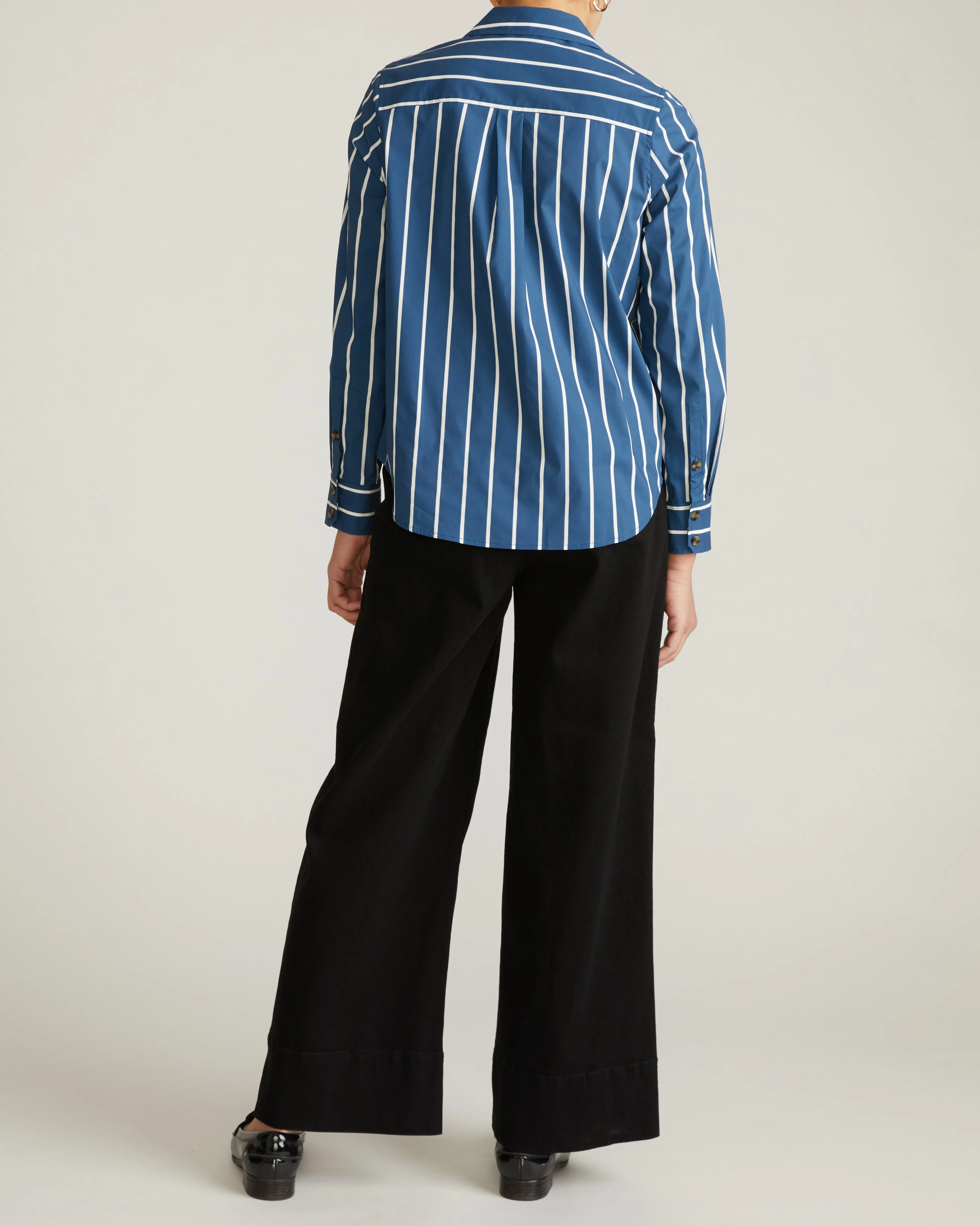 Elbe Stretch Poplin Shirt Classic Fit - Ensign Blue/White Stripe sold by Universal Standard product image thumbnail 5