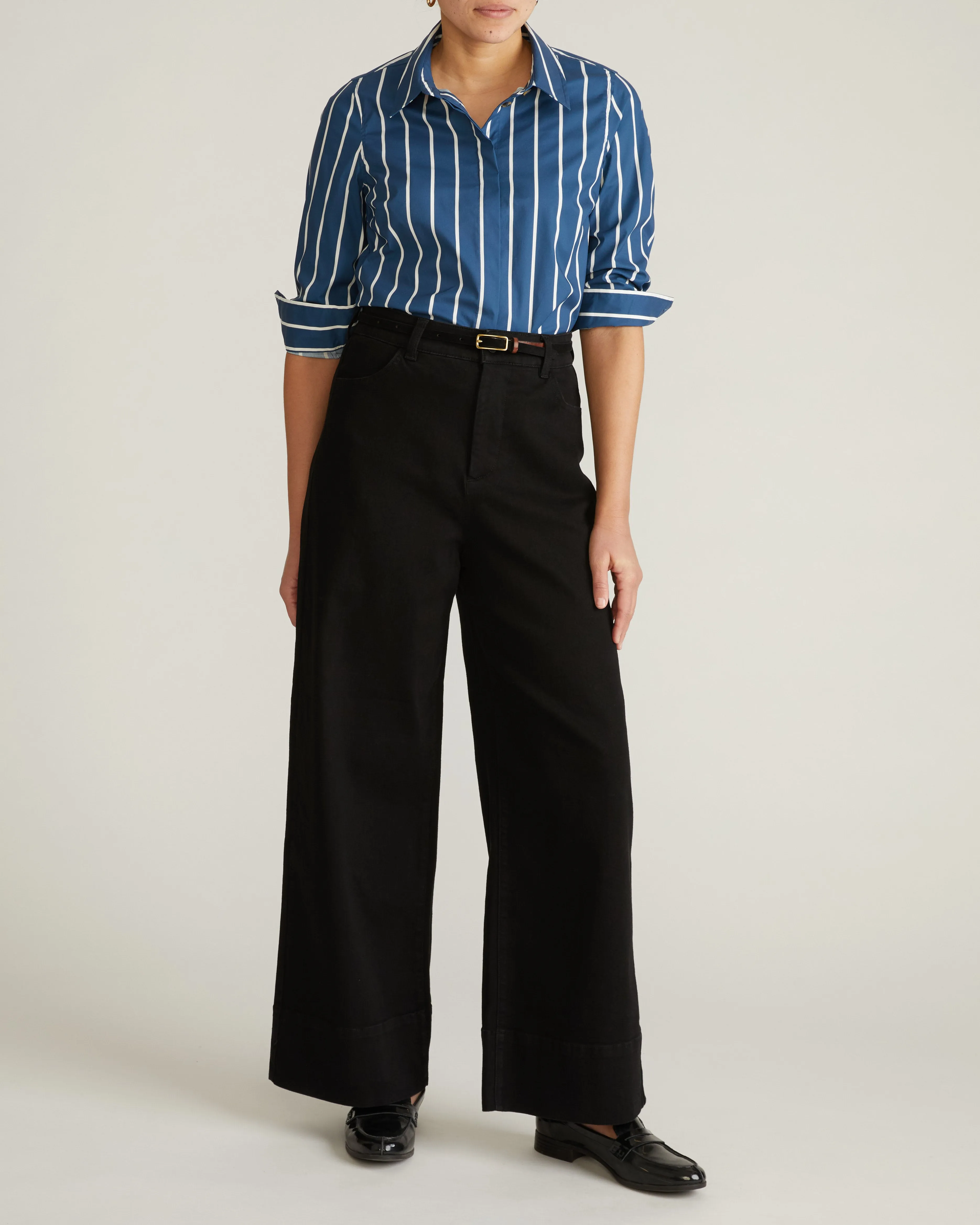 Elbe Stretch Poplin Shirt Classic Fit - Ensign Blue/White Stripe sold by Universal Standard product image thumbnail 3