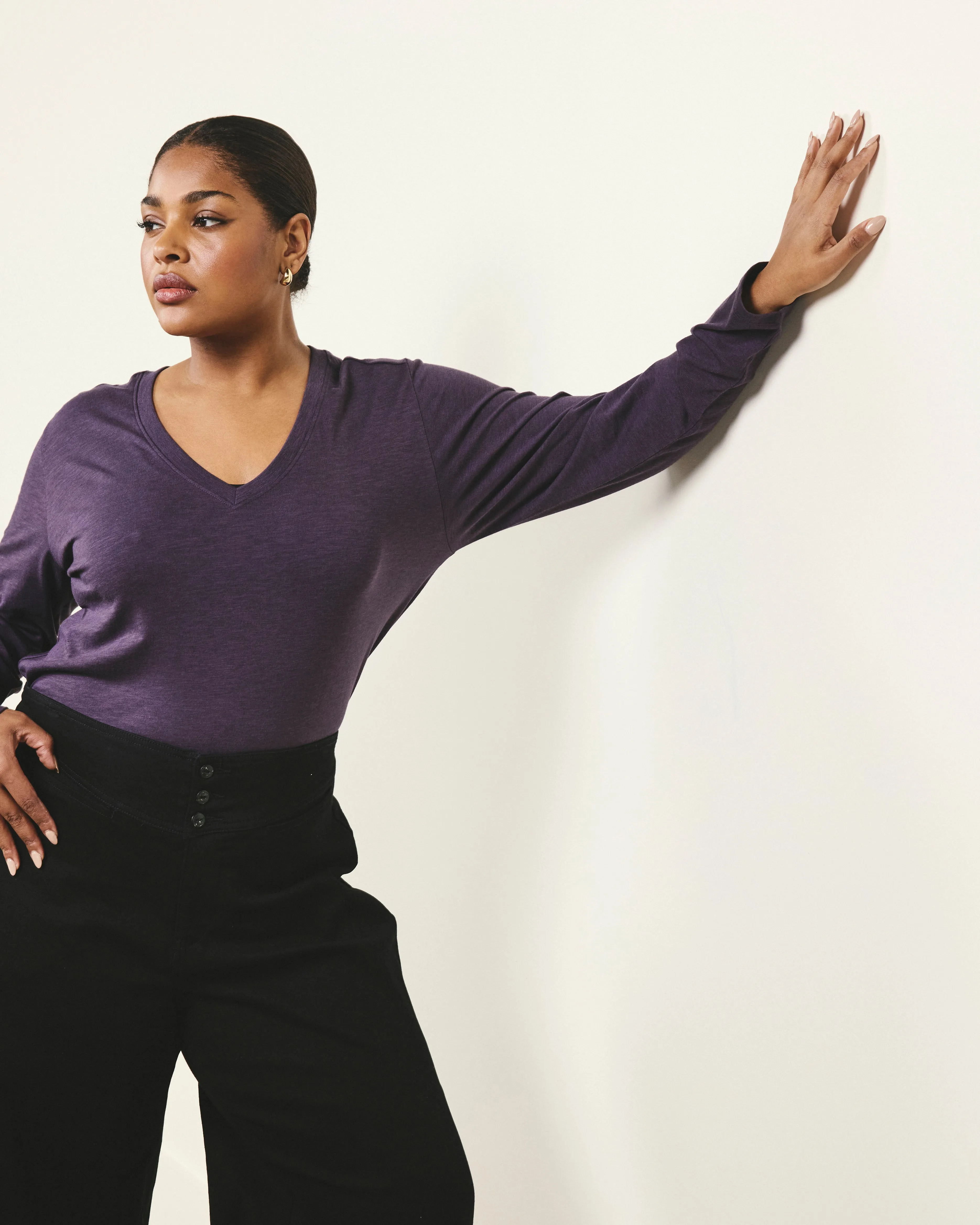 Light-As-Air Long Sleeve V Neck Tee - Purple Jewel sold by Universal Standard